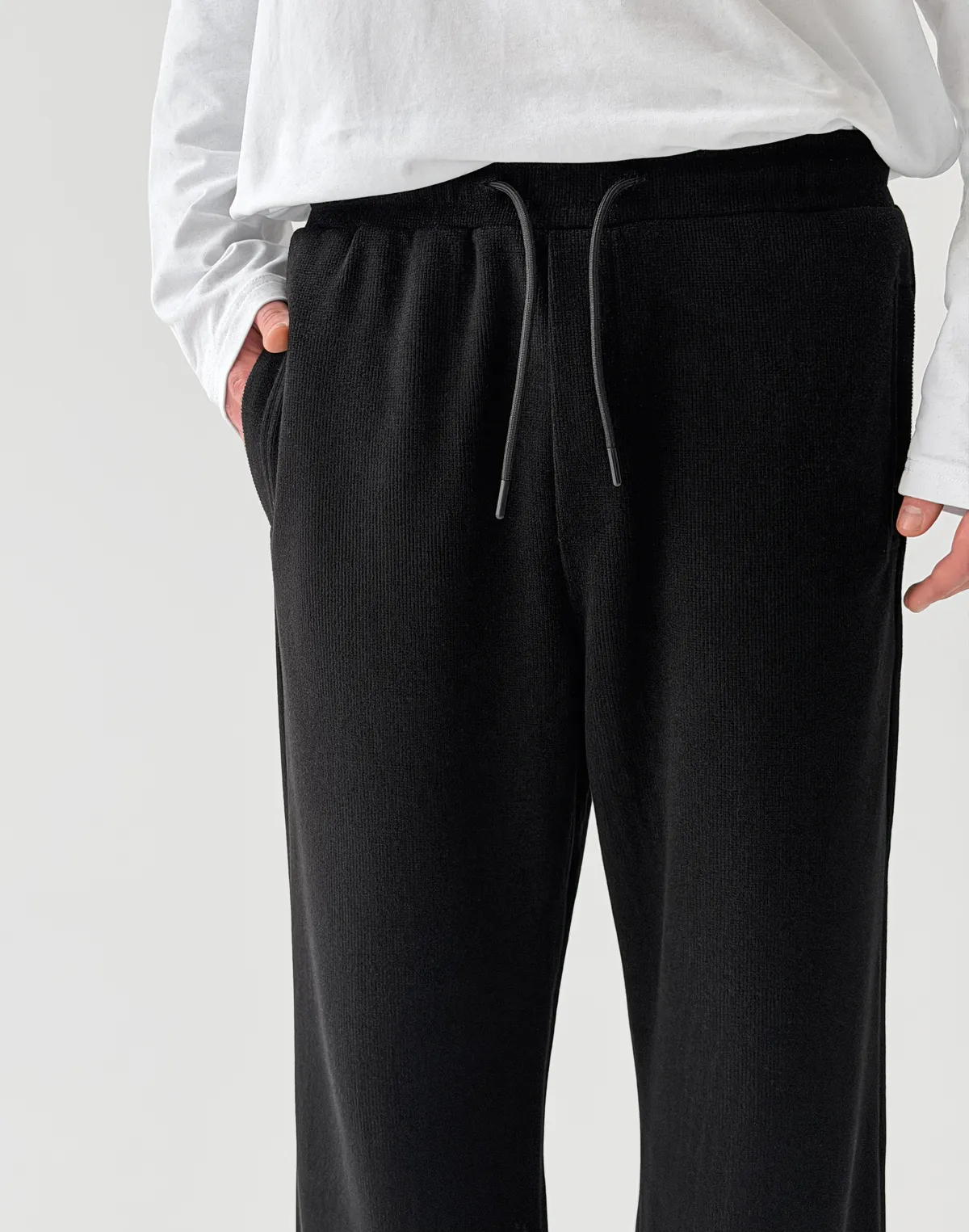 Штани спортивні чоловічі з текстурованої тканини у рубчик, чорні - Фото 7