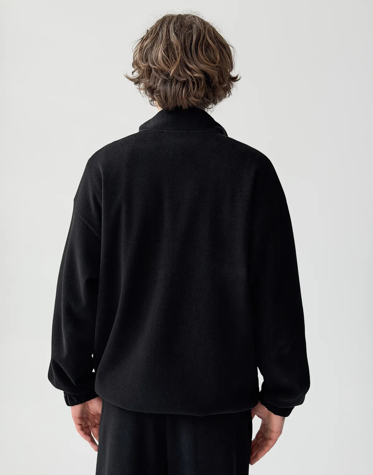 Зіпер без капюшону з текстурованої тканини у рубчик, чорний - Фото 2