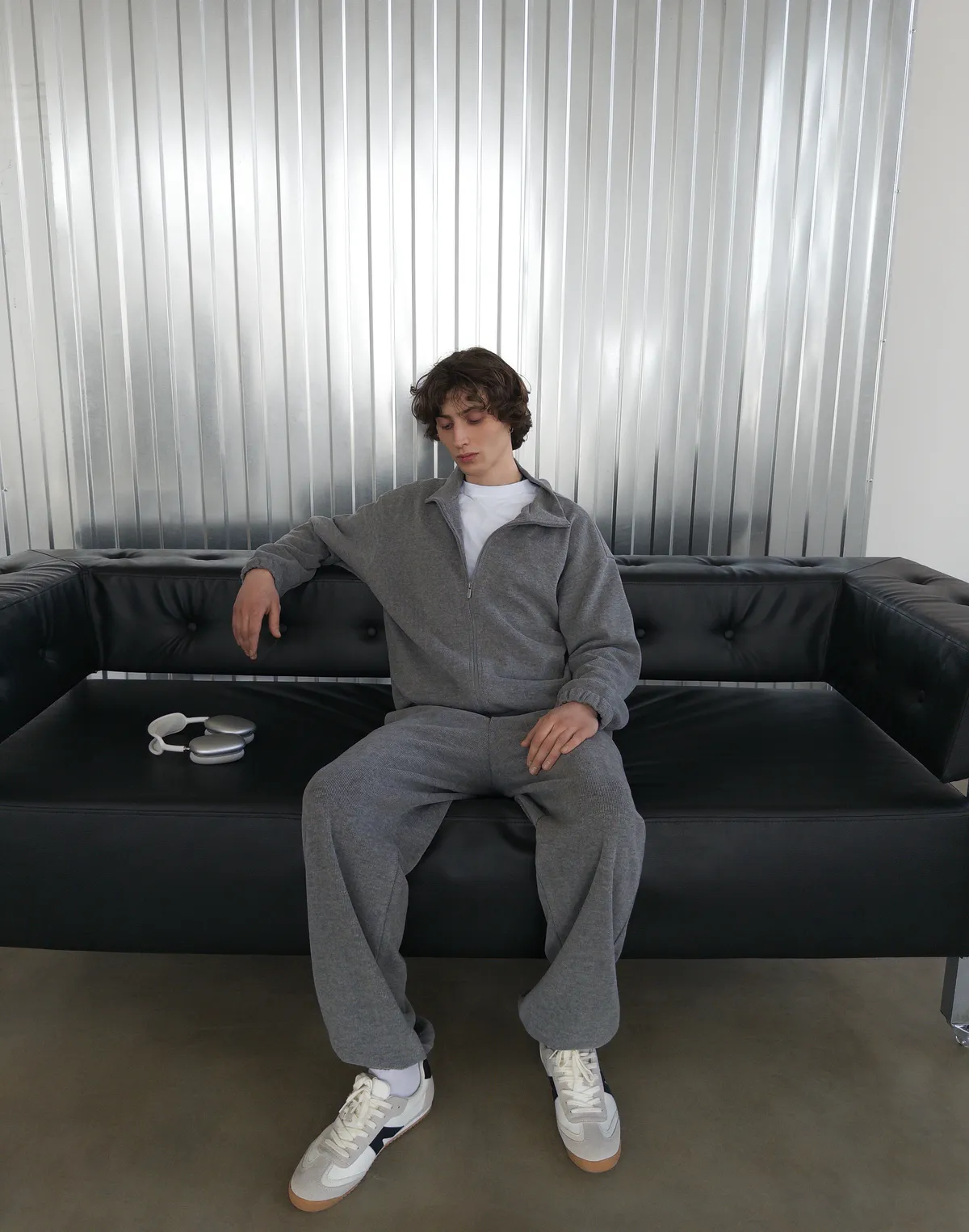 Зіпер без капюшону з текстурованої тканини у рубчик, сірий - Фото 8