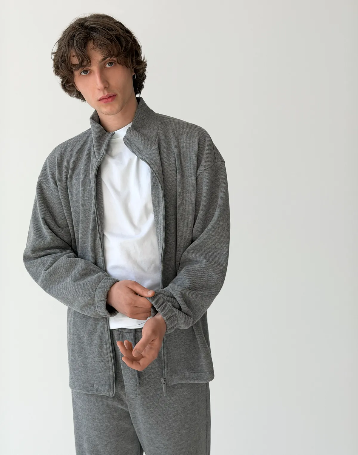 Зіпер без капюшону з текстурованої тканини у рубчик, сірий - Фото 7
