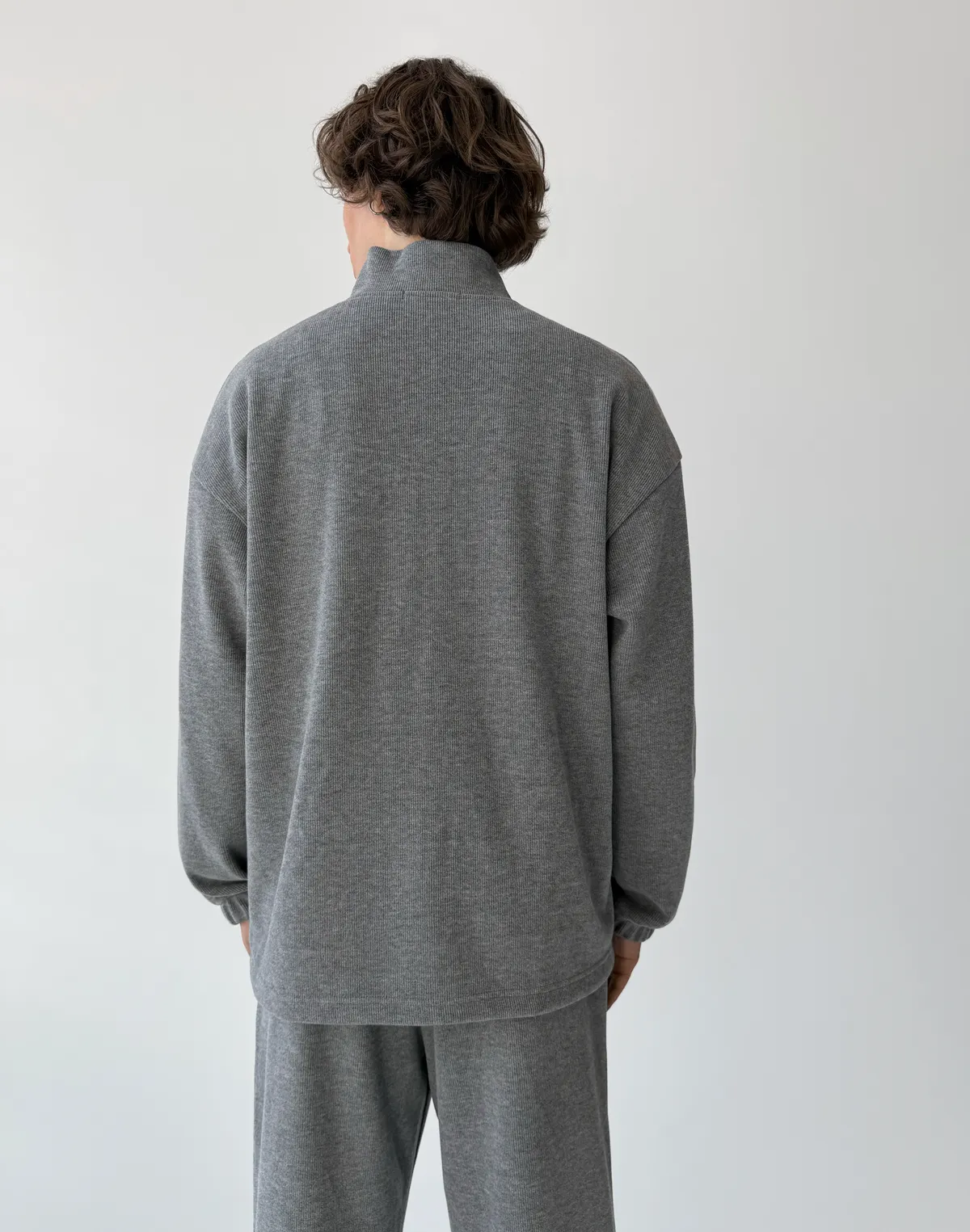 Зіпер без капюшону з текстурованої тканини у рубчик, сірий - Фото 2