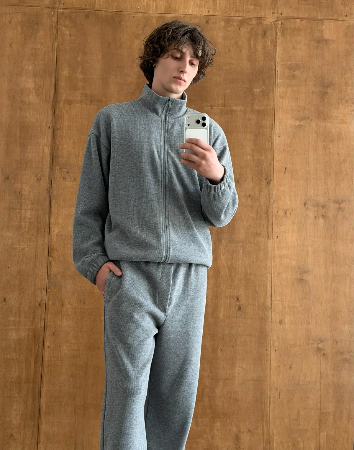 Зіпер без капюшону з текстурованої тканини у рубчик, сірий - Фото 3