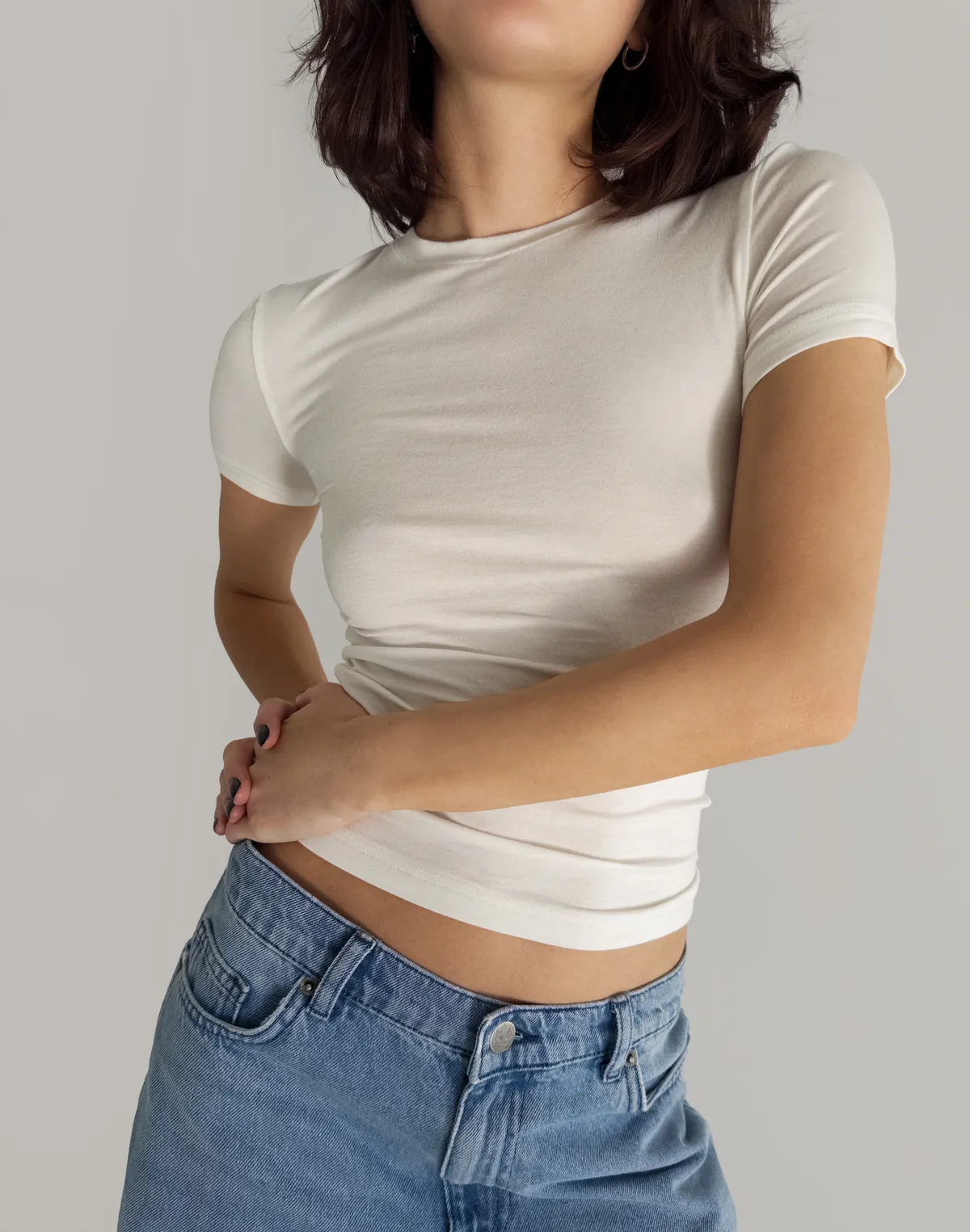 Футболка по фігурі з кашеміром у складі, шампань - Фото 4