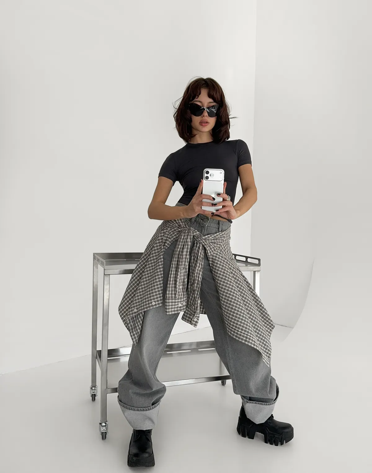 Футболка по фігурі з кашеміром у складі, графітова - Фото 7