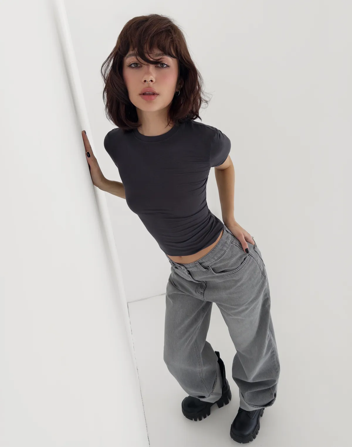 Футболка по фігурі з кашеміром у складі, графітова - Фото 3