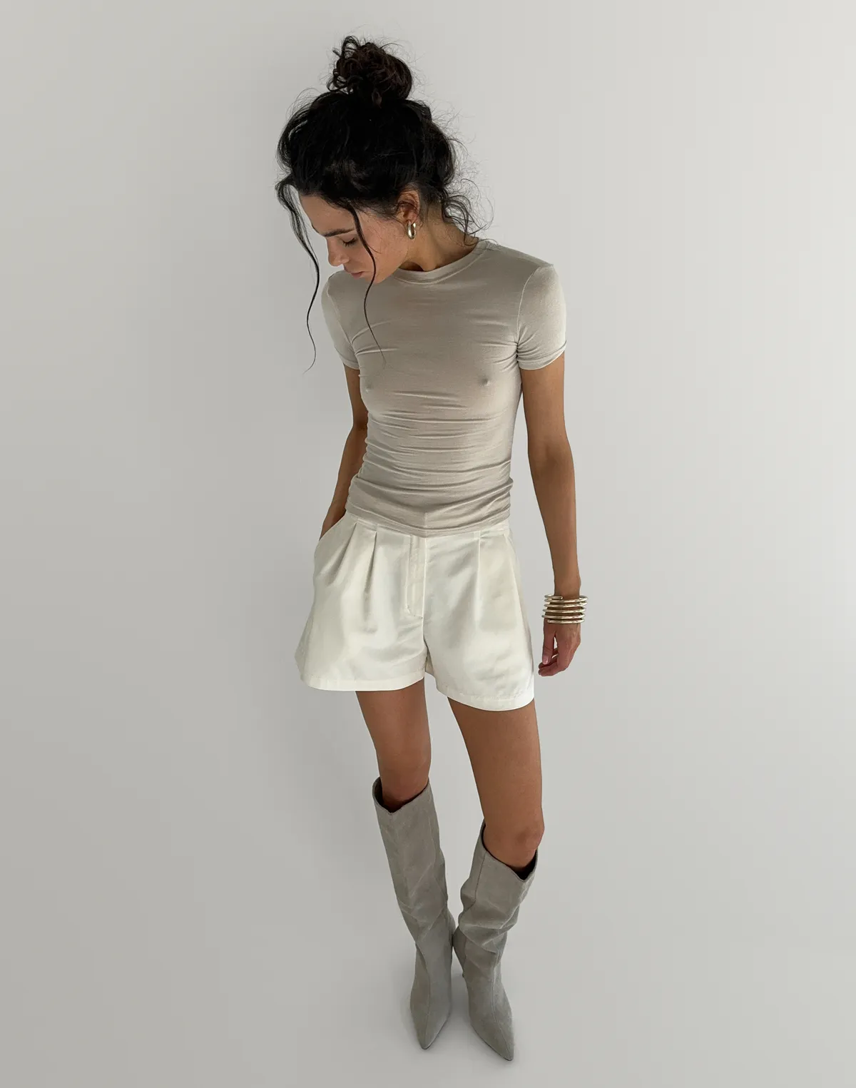 Футболка по фігурі з кашеміром у складі, таш - Фото 4