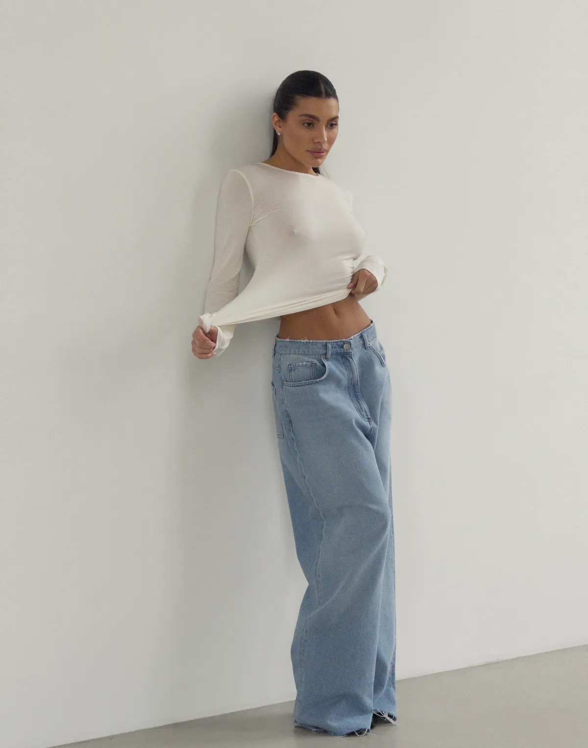 Лонгслів з кашеміром у складі з ефектом прозорості, шампань - Фото 4