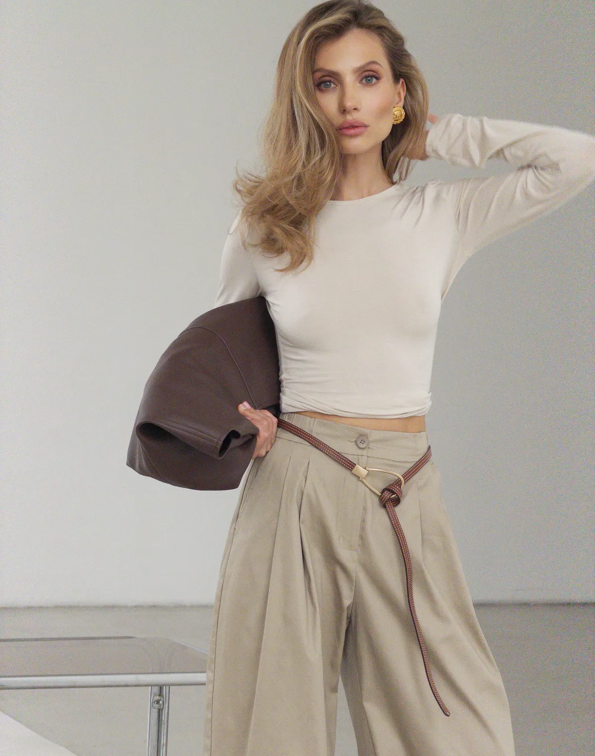 Лонгслів з кашеміром у складі з ефектом прозорості, таш - Фото 4