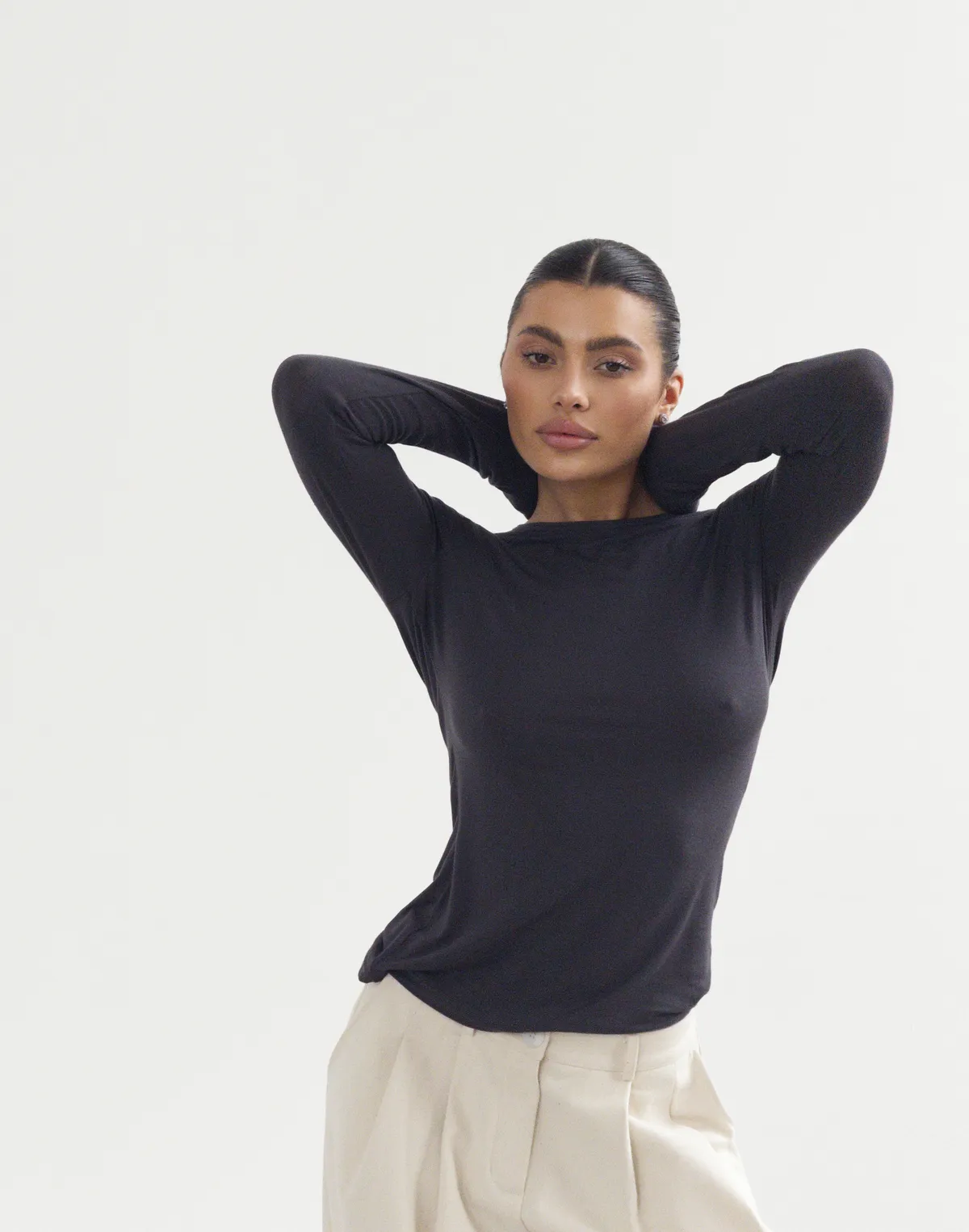 Лонгслів з кашеміром у складі з ефектом прозорості, графітовий - Фото 7