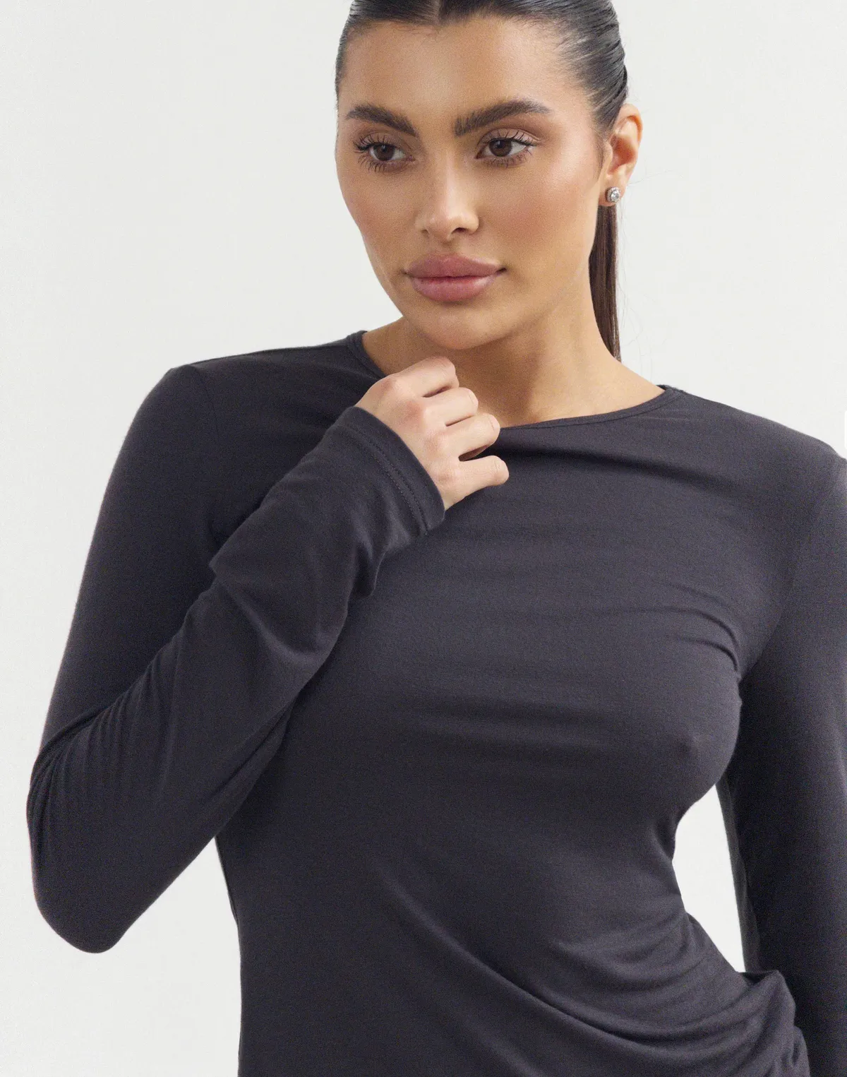 Лонгслів з кашеміром у складі з ефектом прозорості, графітовий - Фото 5