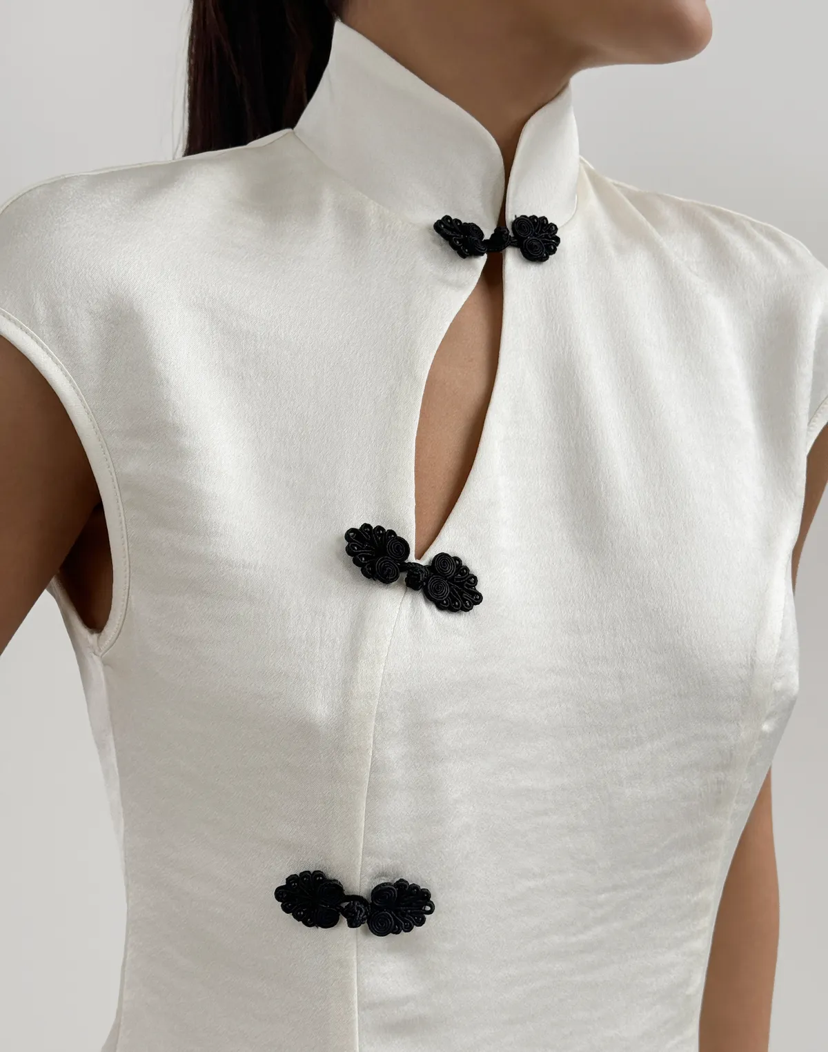 Топ-блуза в азійскому стилі сатиновий, молочний - Фото 8