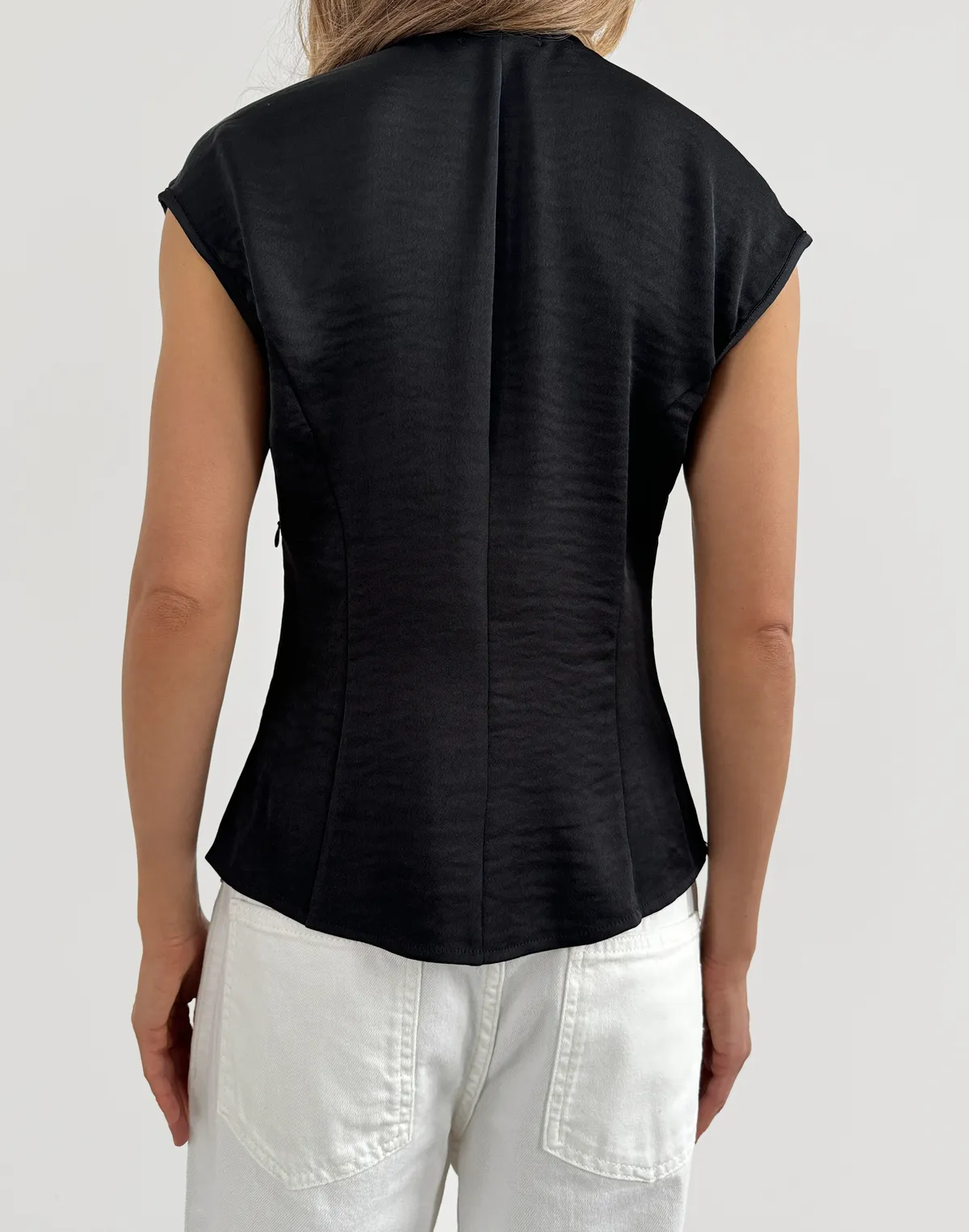 Топ-блуза в азійскому стилі сатиновий, чорний - Фото 2