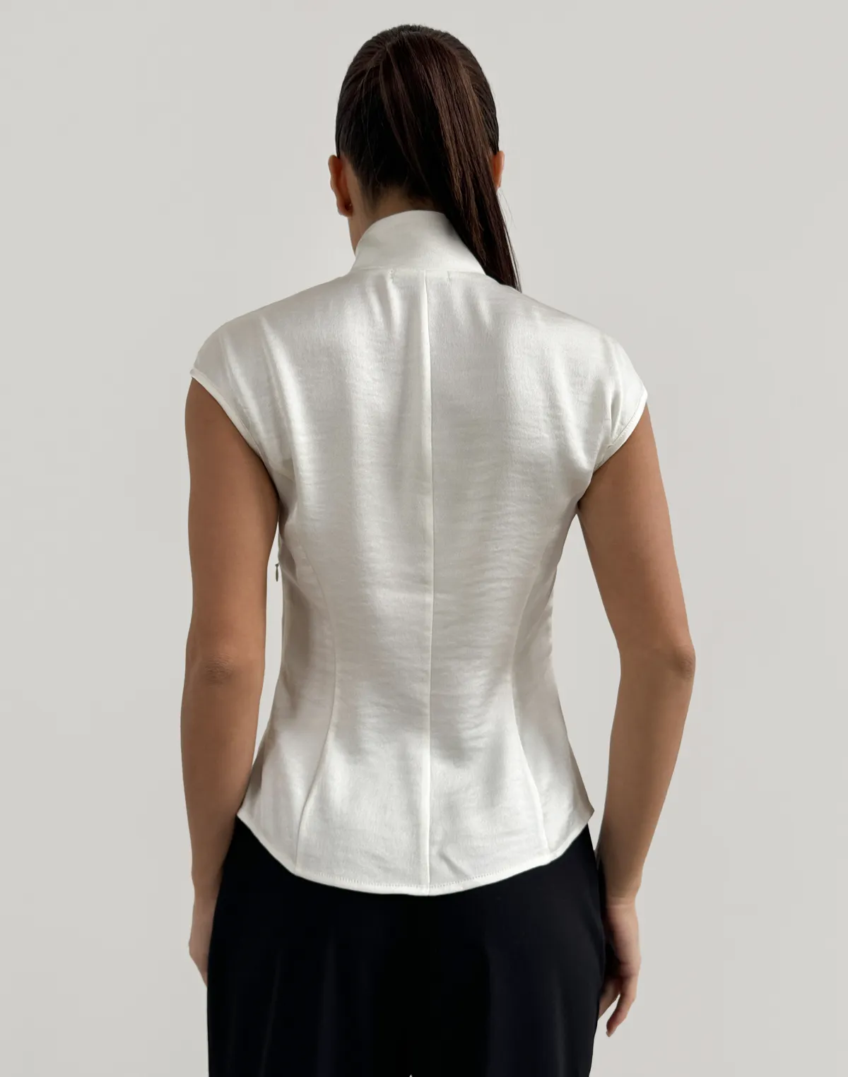 Топ-блуза в азійскому стилі сатиновий, молочний - Фото 2