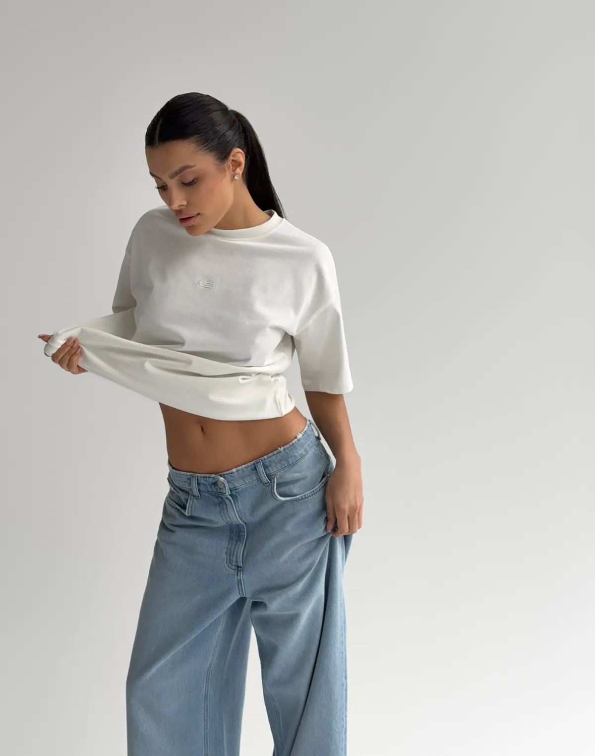 Damski T-shirt oversize z bardzo grubej bawełny z logo, grafitowy — nadruk „As it should be" - Фото 2