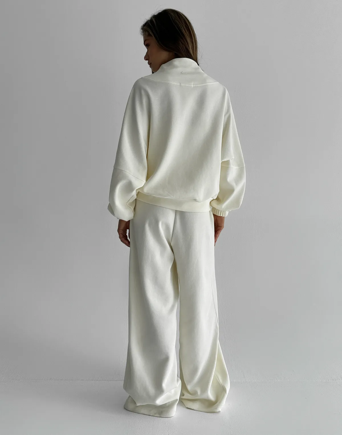 Комплект кофта на блискавці та штани прямого крою зі шнурком, вершкові - Фото 2