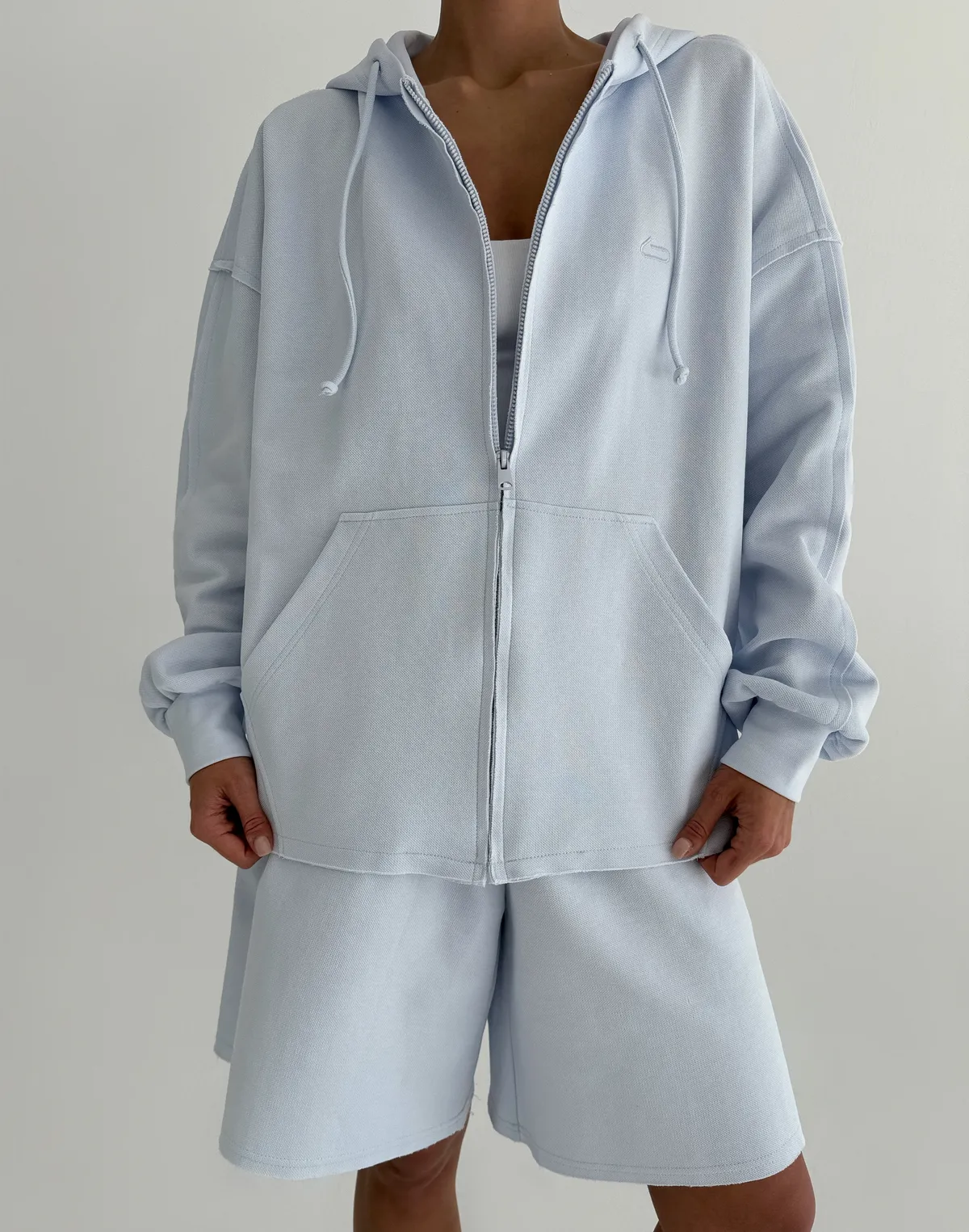 Зіпер оверсайз з декоративними швами, блакитний - Фото 5