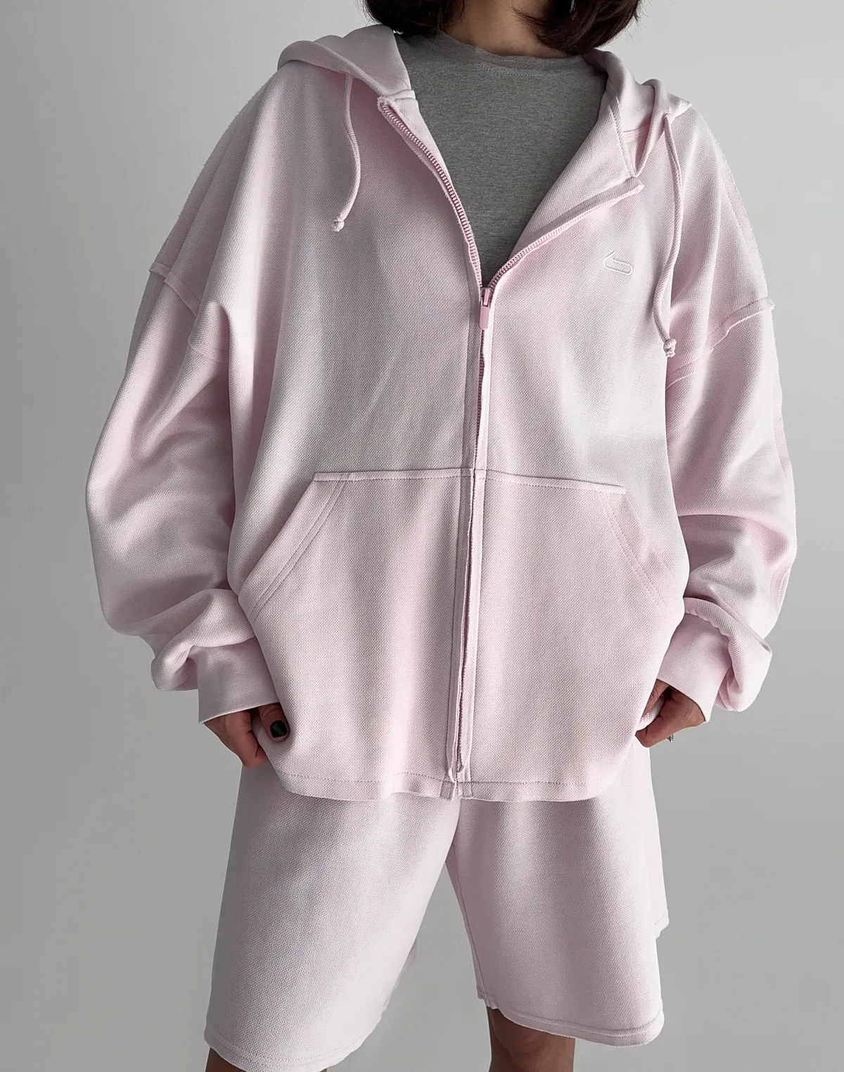 Зіпер оверсайз з декоративними швами, рожевий - Фото 1