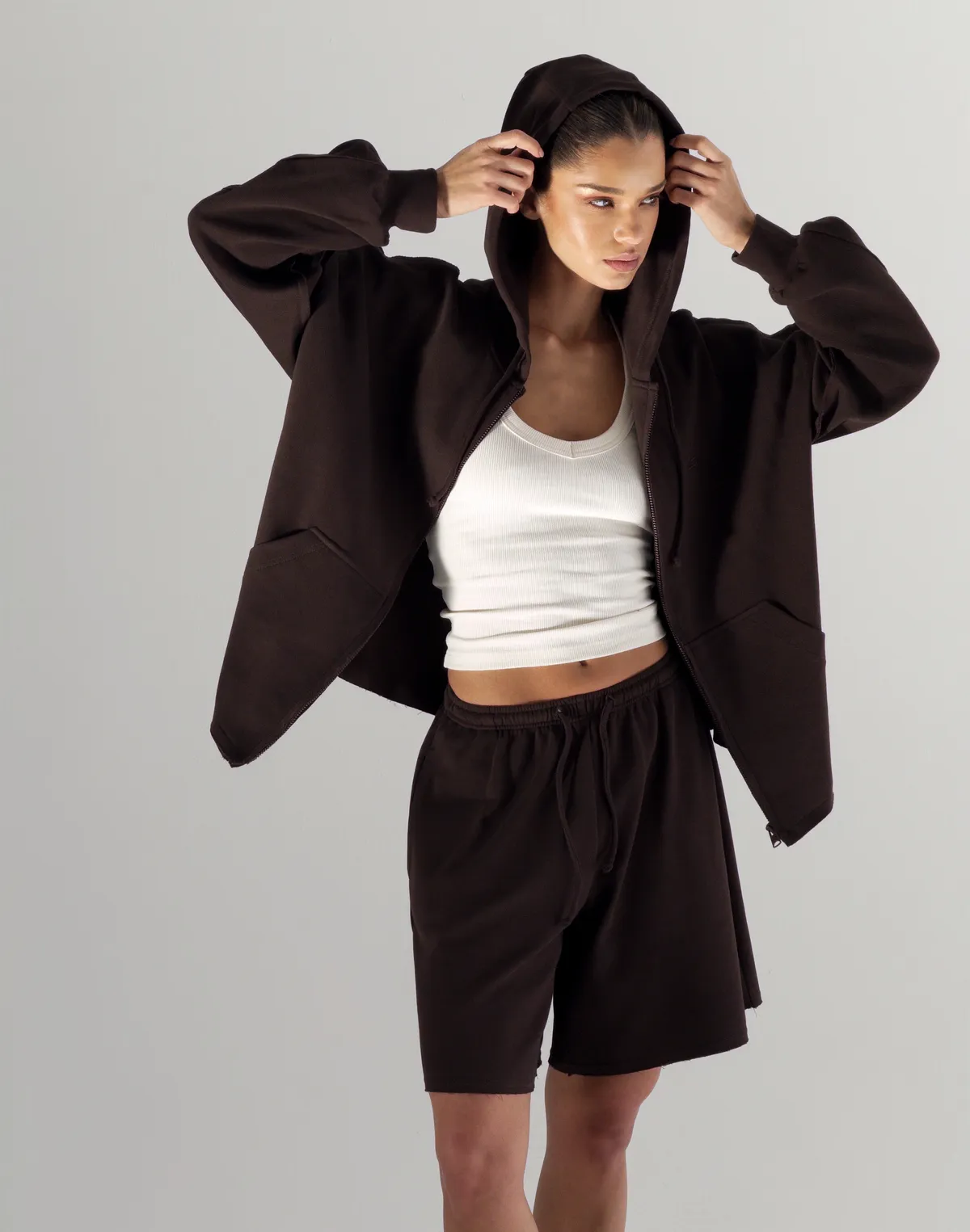 Зіпер оверсайз з декоративними швами, шоколадний - Фото 1