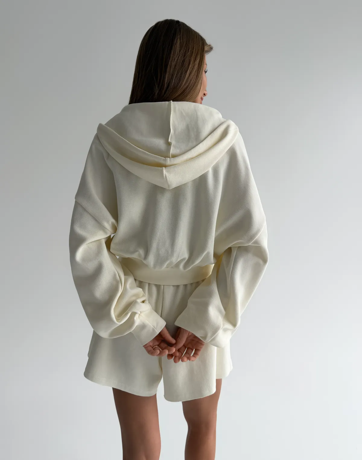 Зіпер оверсайз вкорочений з капюшоном, вершковий - Фото 2