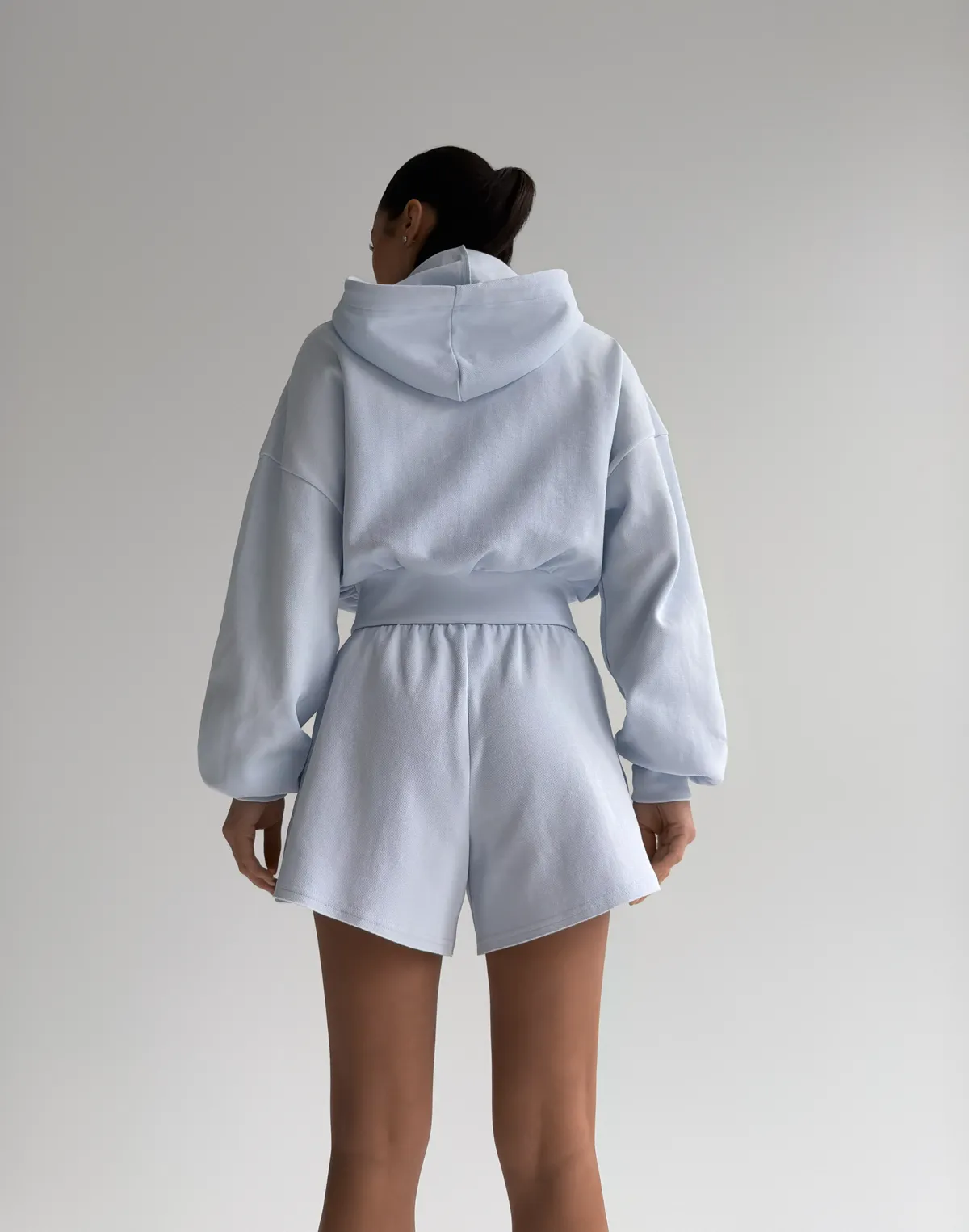 Зіпер оверсайз вкорочений з капюшоном, блакитний - Фото 2