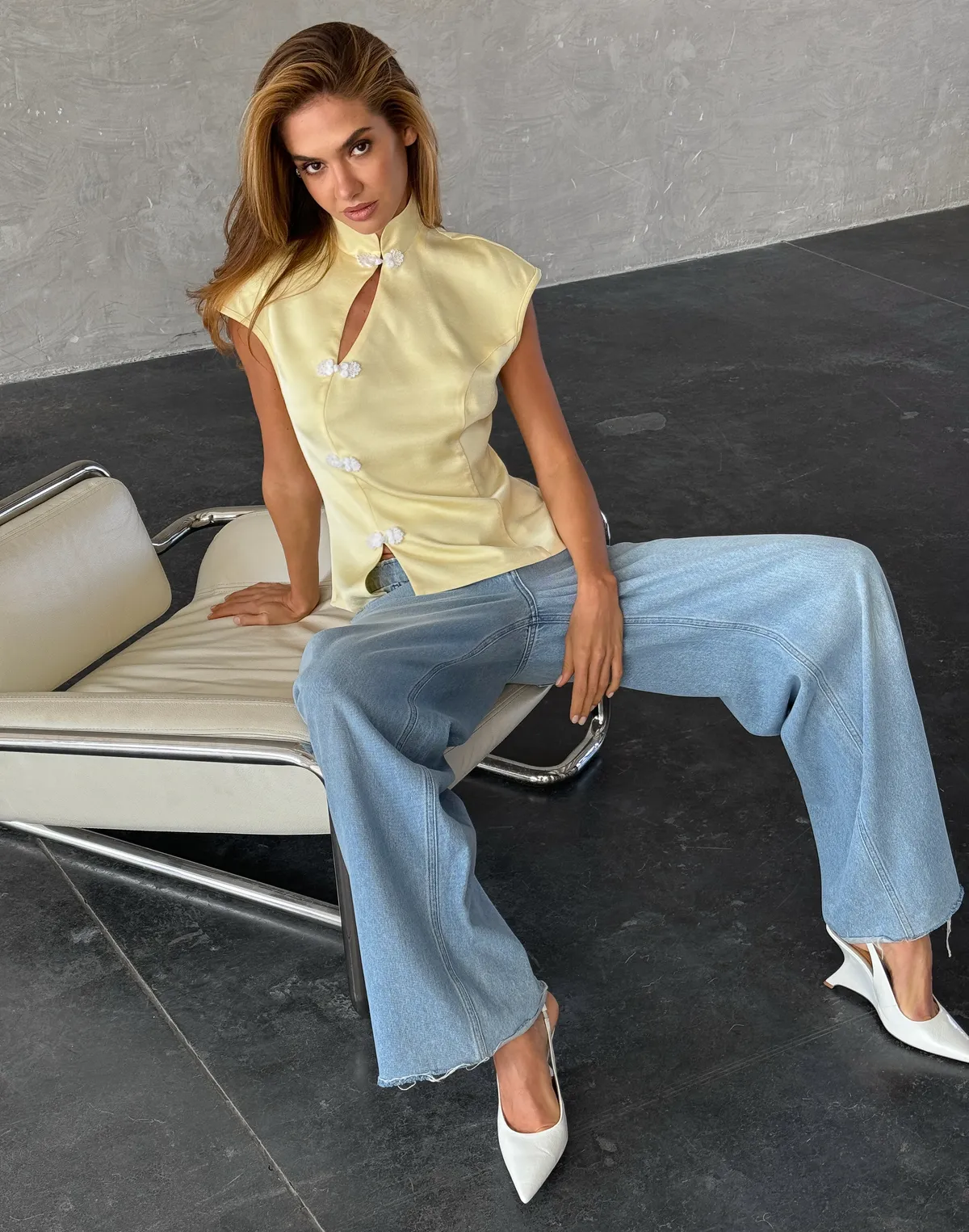 Топ-блуза в азійскому стилі сатиновий, вершкове масло - Фото 6