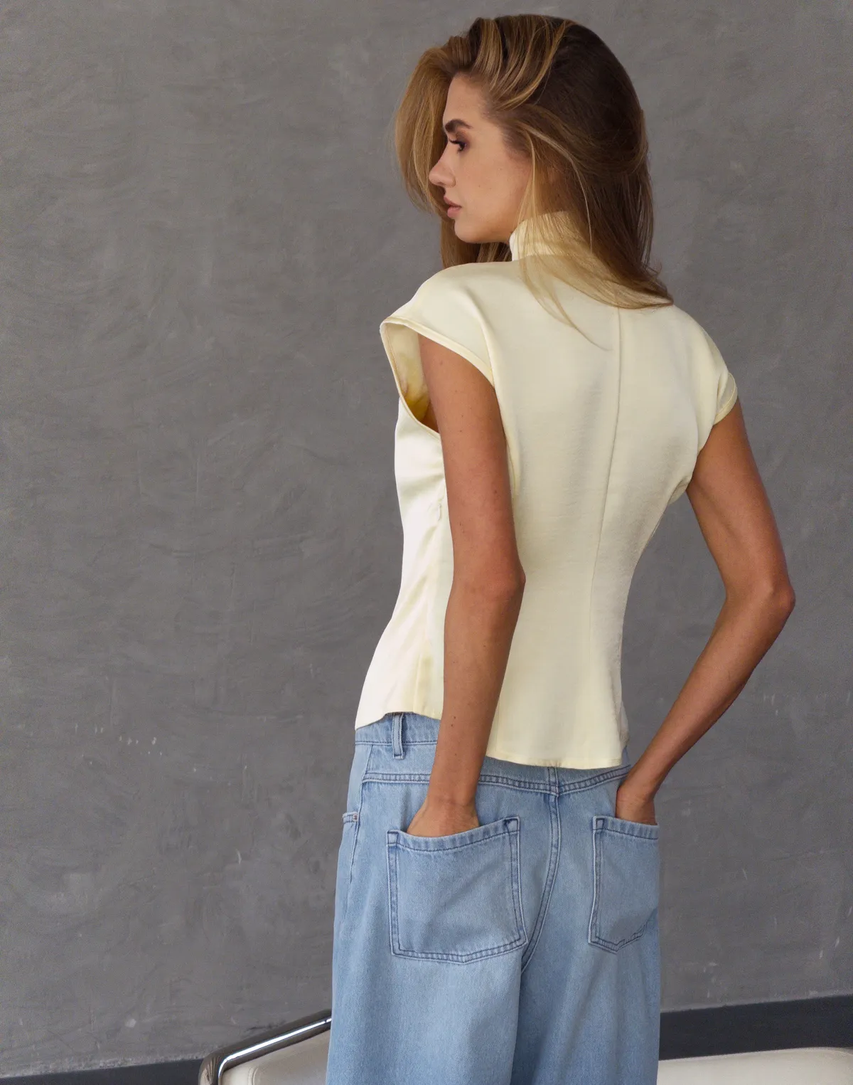 Топ-блуза в азійскому стилі сатиновий, вершкове масло - Фото 2