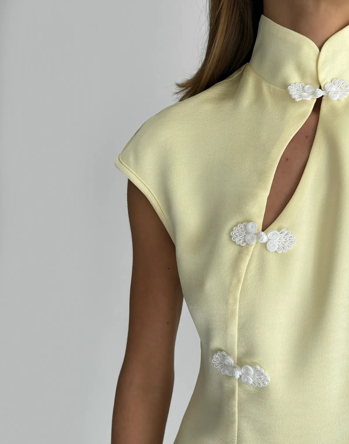 Топ-блуза в азійскому стилі сатиновий, вершкове масло - Фото 8