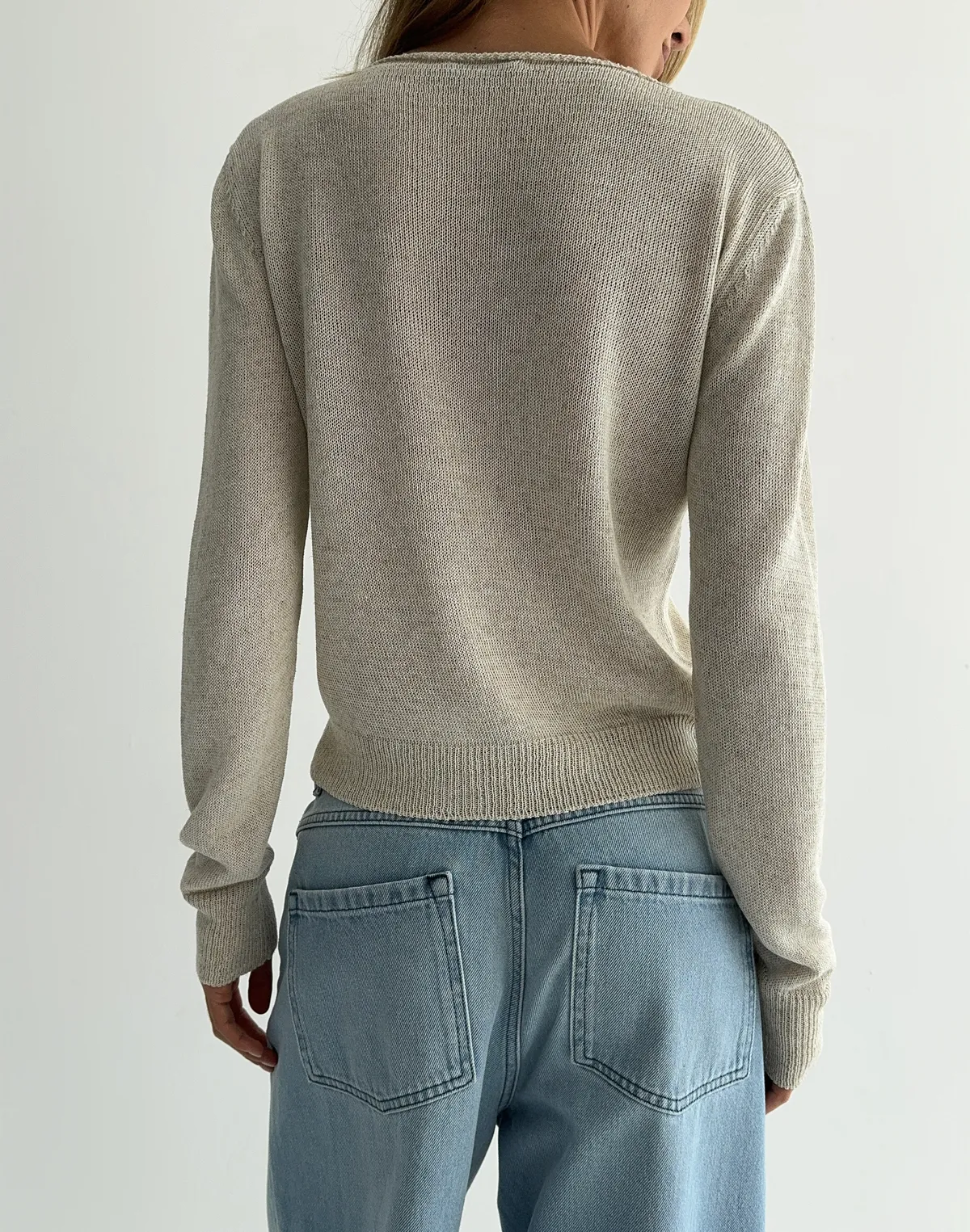 Лонгслів з ґудзиками по діагоналі з льоном у складі, бежевий - Фото 2