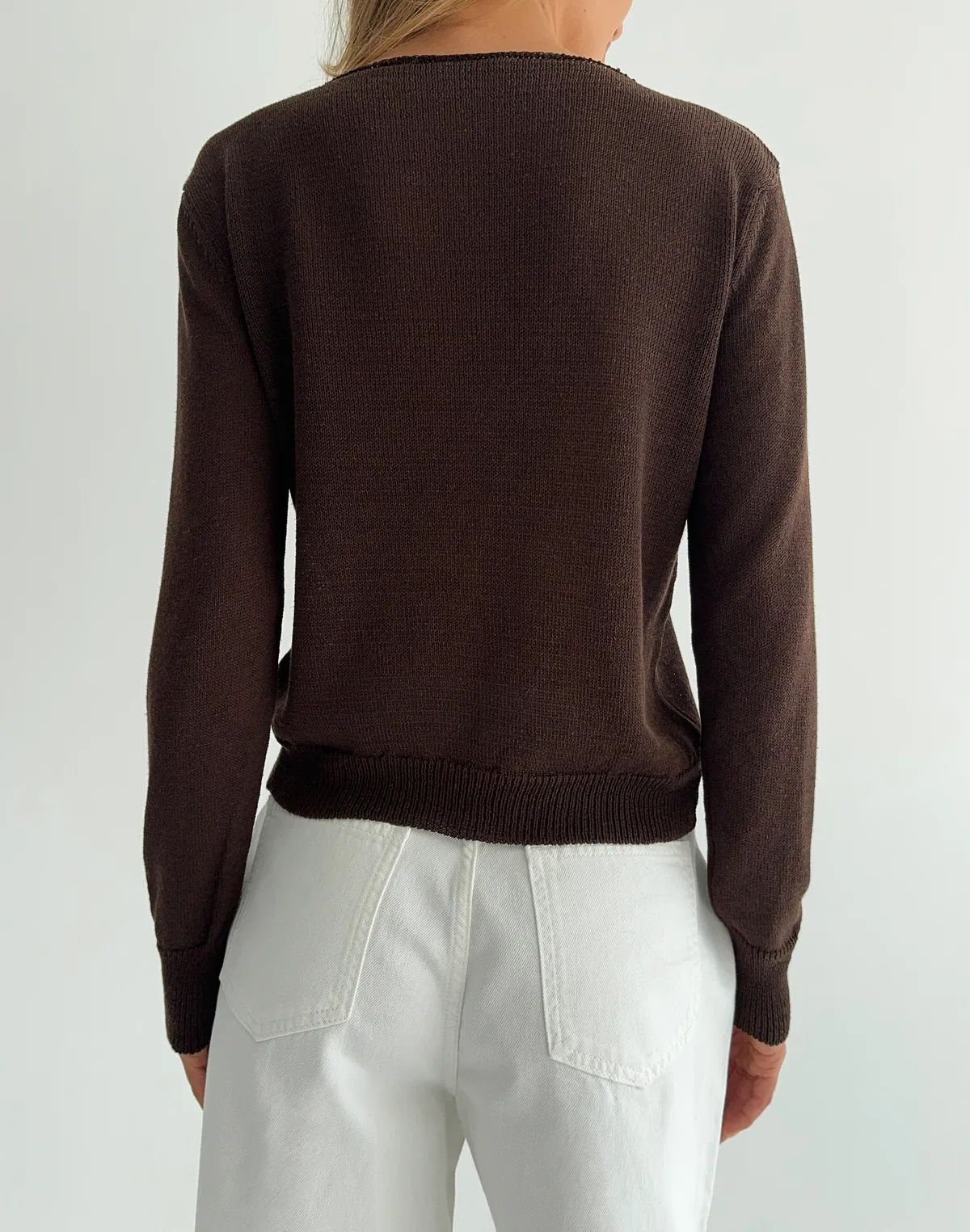 Longsleeve z ukośnymi guzikami i domieszką lnu, czekoladowy - Фото 2