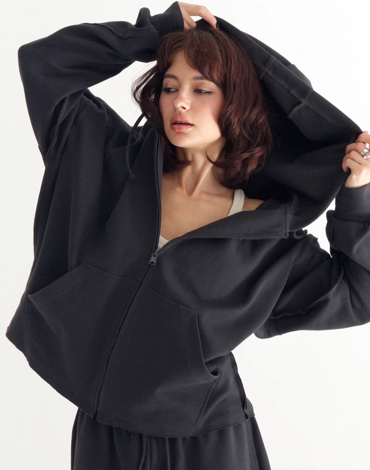 Зіпер оверсайз з декоративними швами, графітовий - Фото 1