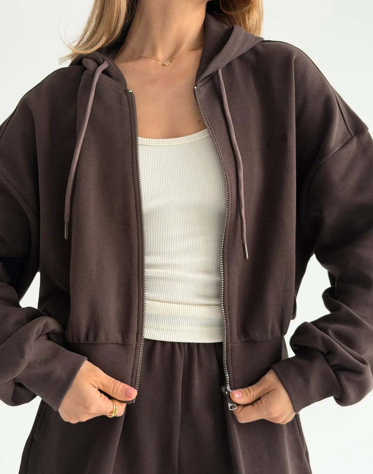 Зіпер оверсайз вкорочений з капюшоном, шоколадний - Фото 7