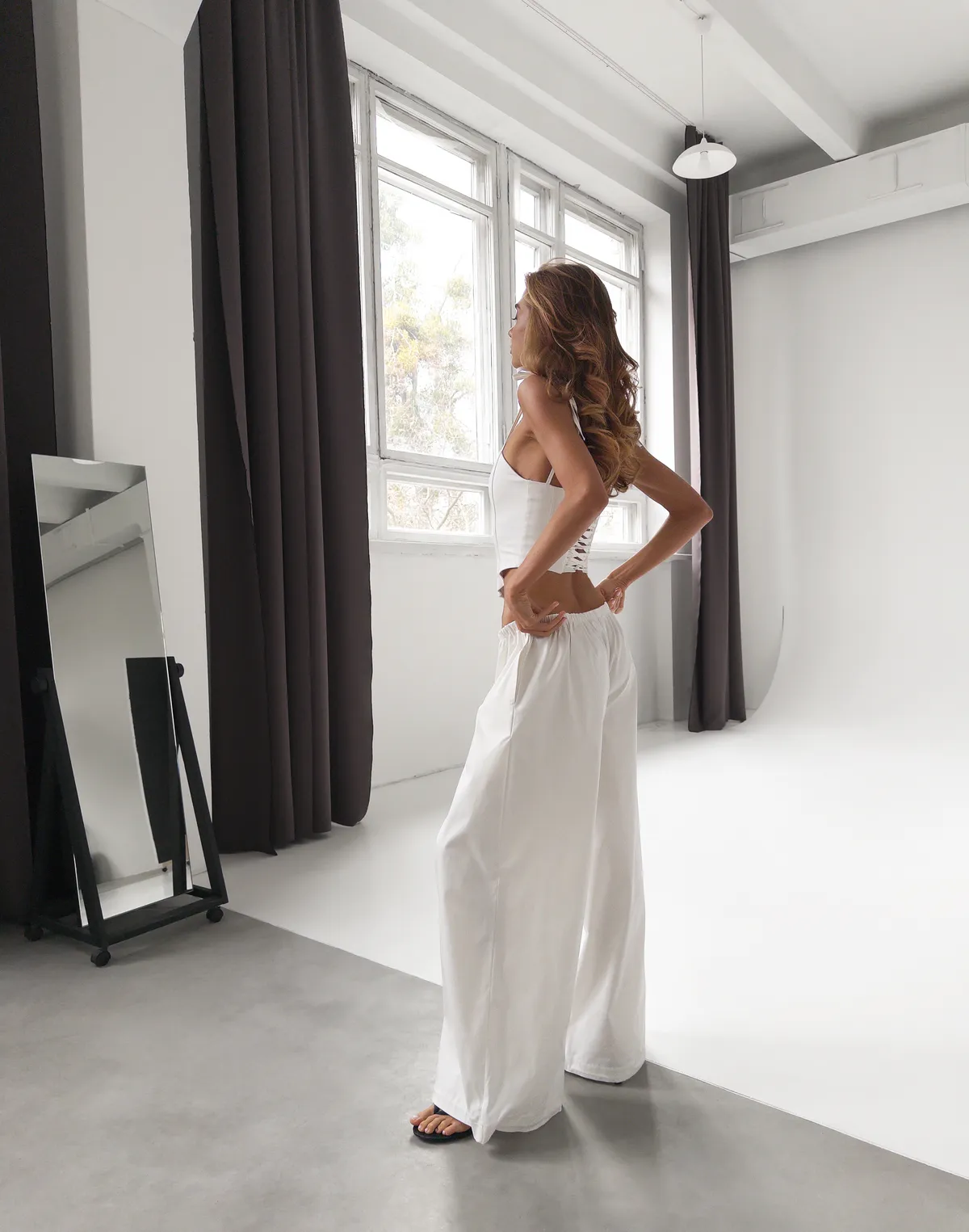 Штани карго на затяжках котонові, молочні - Фото 8