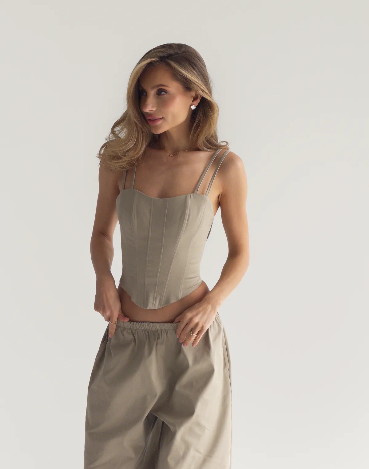 Топ з корсетними лініями та шнурівкою на спині, бежевий - Фото 8