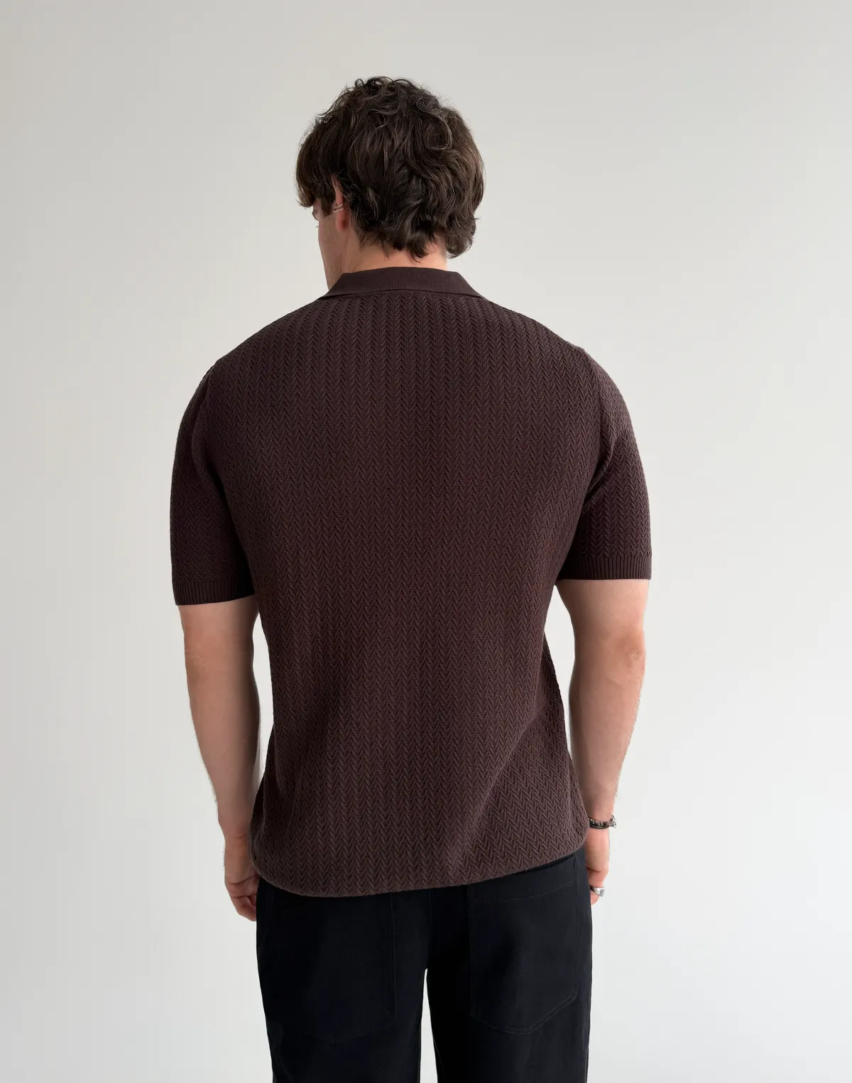 Koszulka polo męska z zamkiem błyskawicznym, czekoladowa - Фото 2