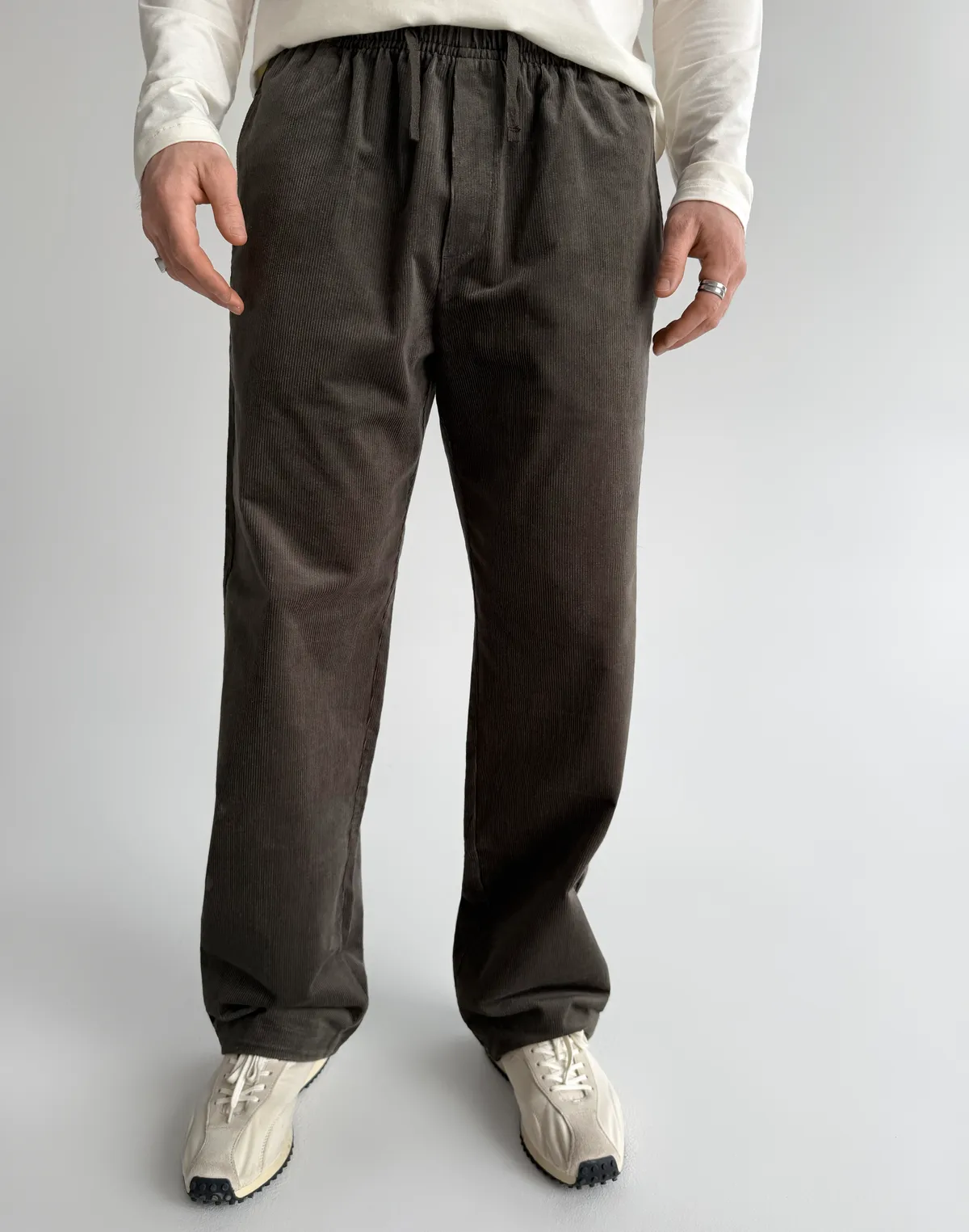 Штани чоловічі з вельвету на гумці на талії, асфальт - Фото 8