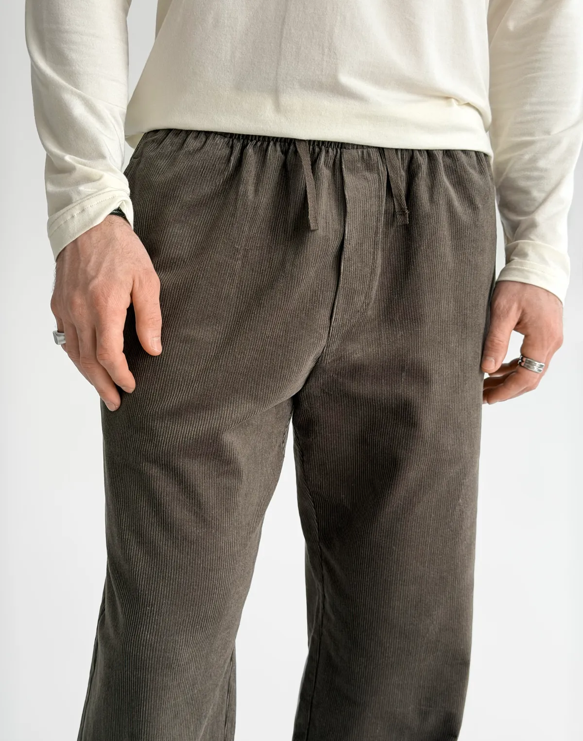 Штани чоловічі з вельвету на гумці на талії, асфальт - Фото 7