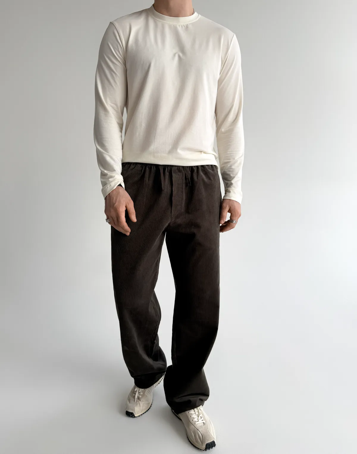 Штани чоловічі з вельвету на гумці на талії, асфальт - Фото 6