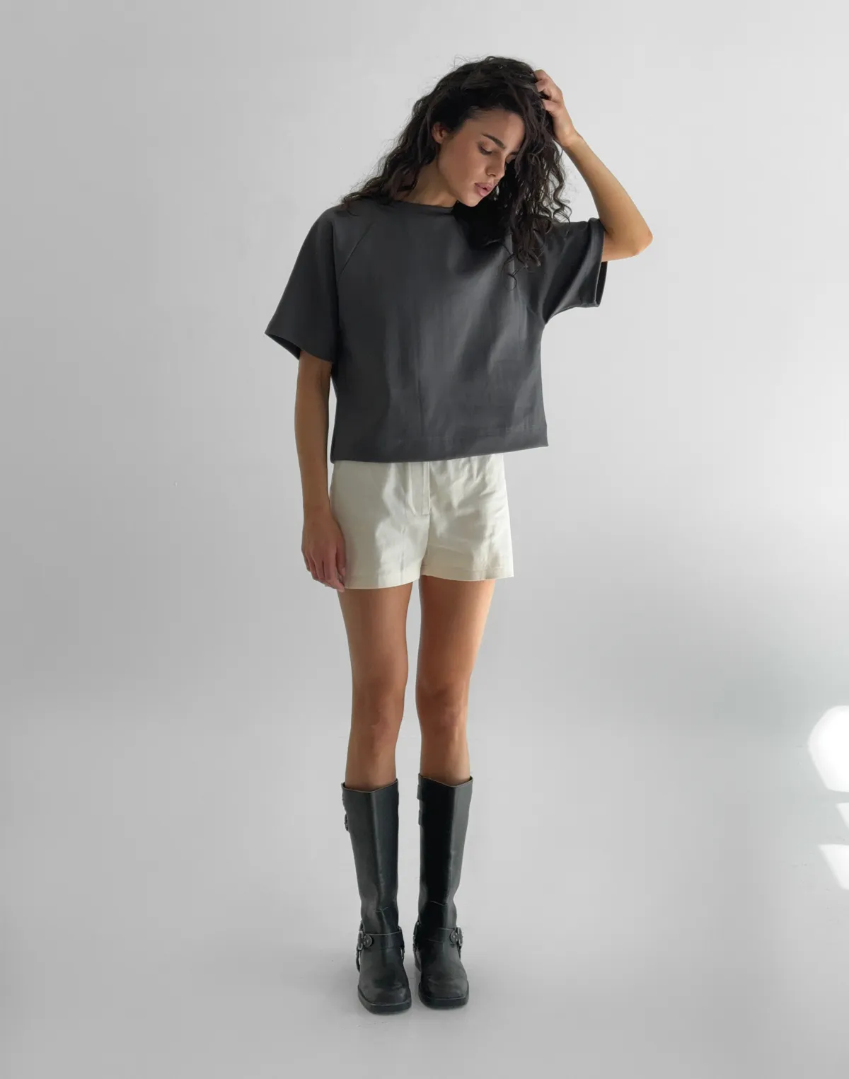 Футболка оверсайз з плотного трикотажу, графіт - Фото 8