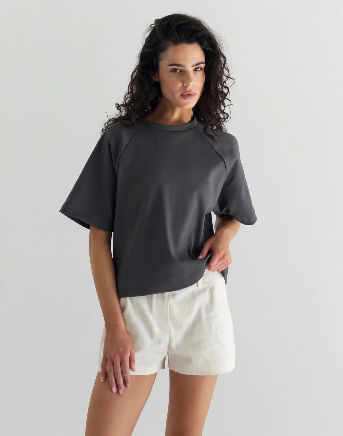 Футболка оверсайз з плотного трикотажу, графіт - Фото 7