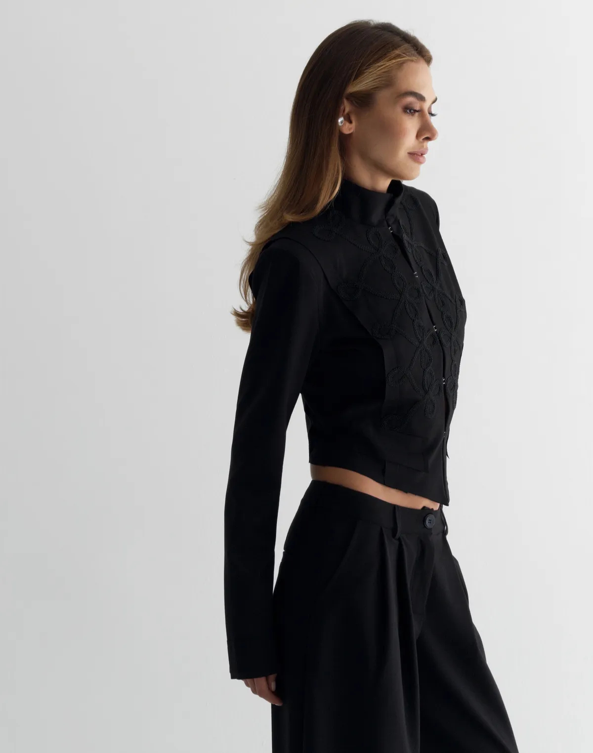 Жакет вкорочений в азійському стилі, чорний - Фото 5