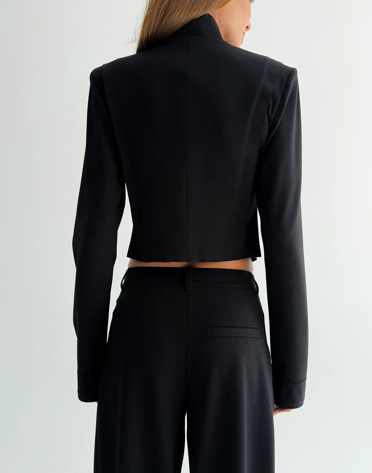 Жакет вкорочений в азійському стилі, чорний - Фото 2