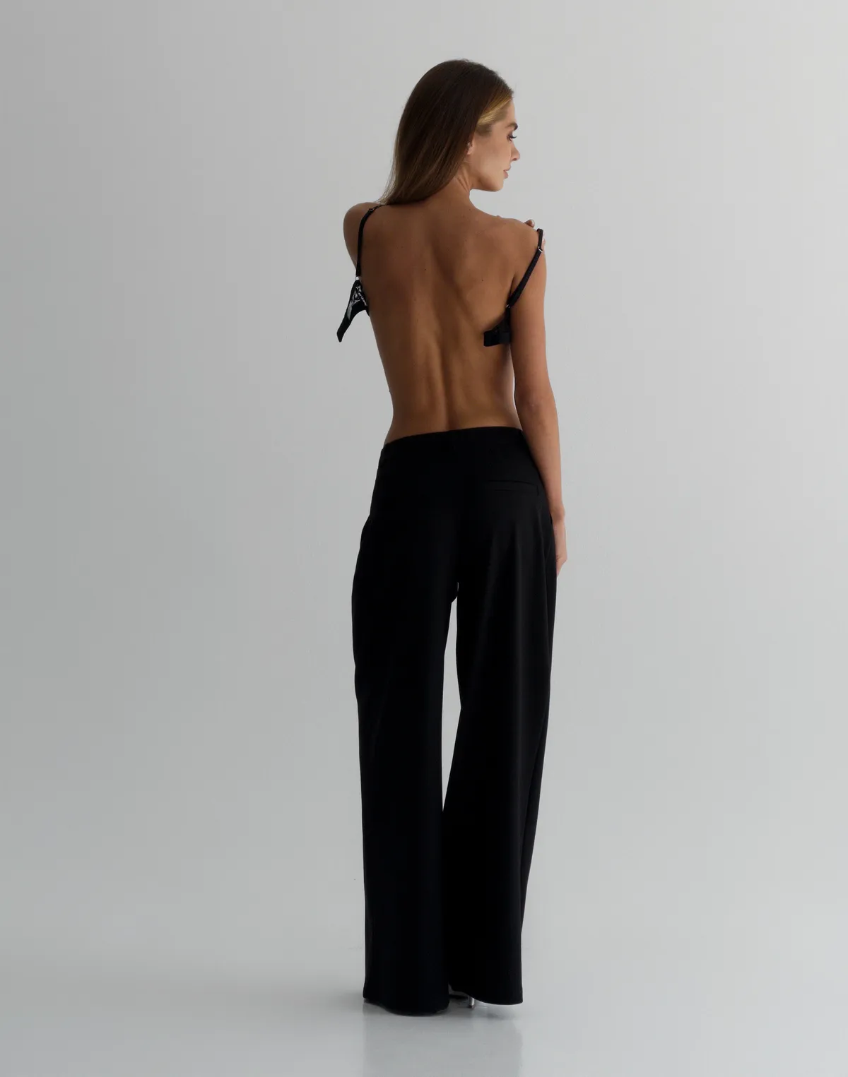 Штани середньої посадки вільного крою, чорні - Фото 2