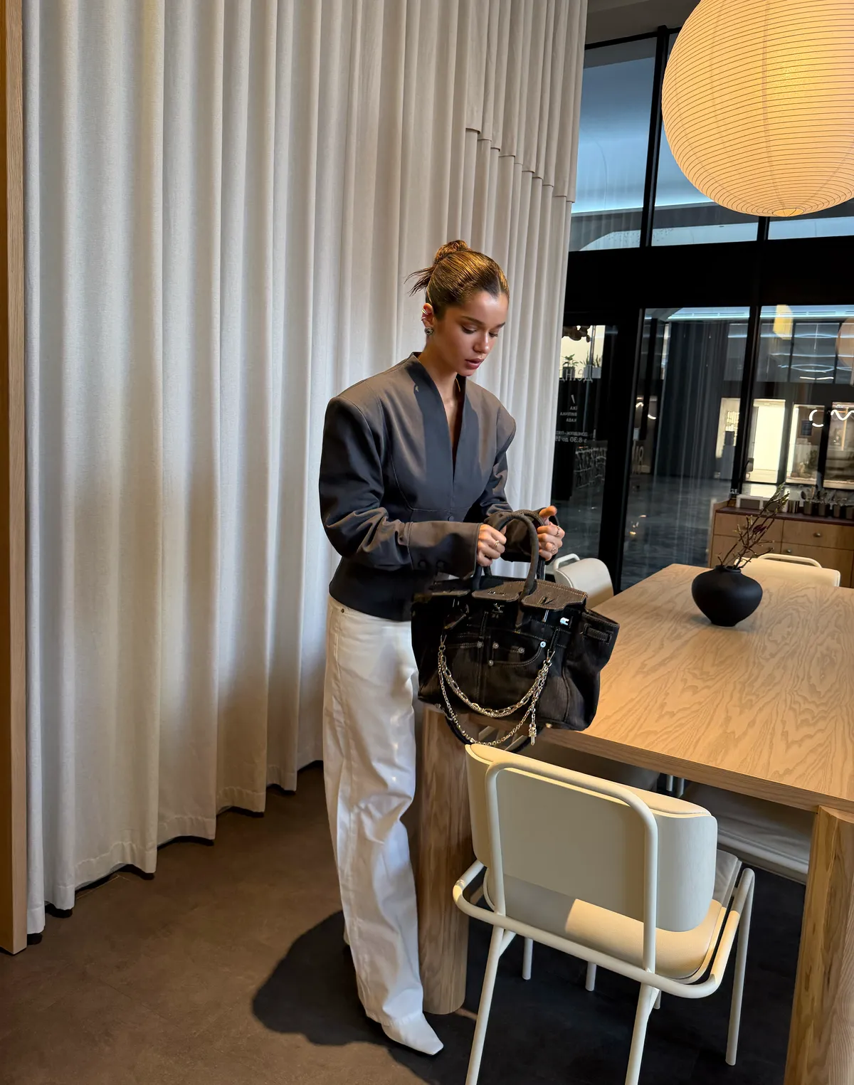 Жакет з V-подібним декольте та ґудзиками, сталевий - Фото 6