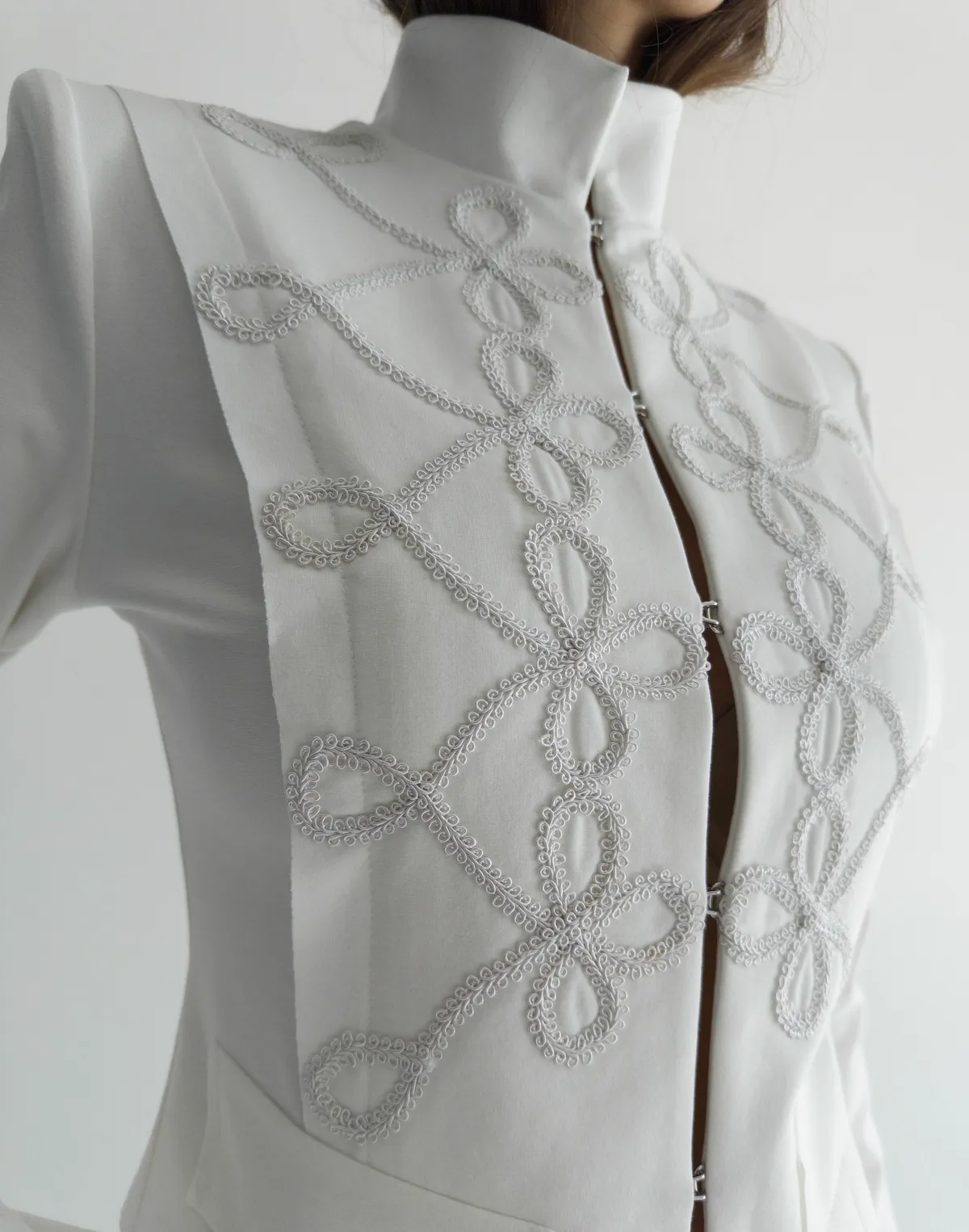 Жакет вкорочений в азійському стилі, молочний - Фото 5