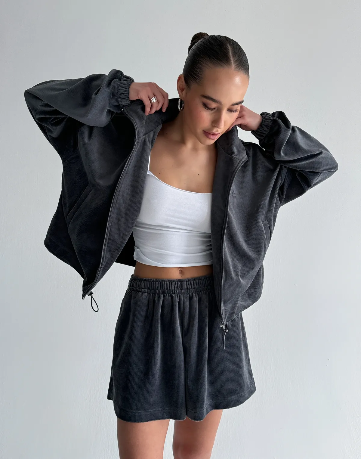 Зіпер велюровий літній жіночий, графітовий - Фото 1