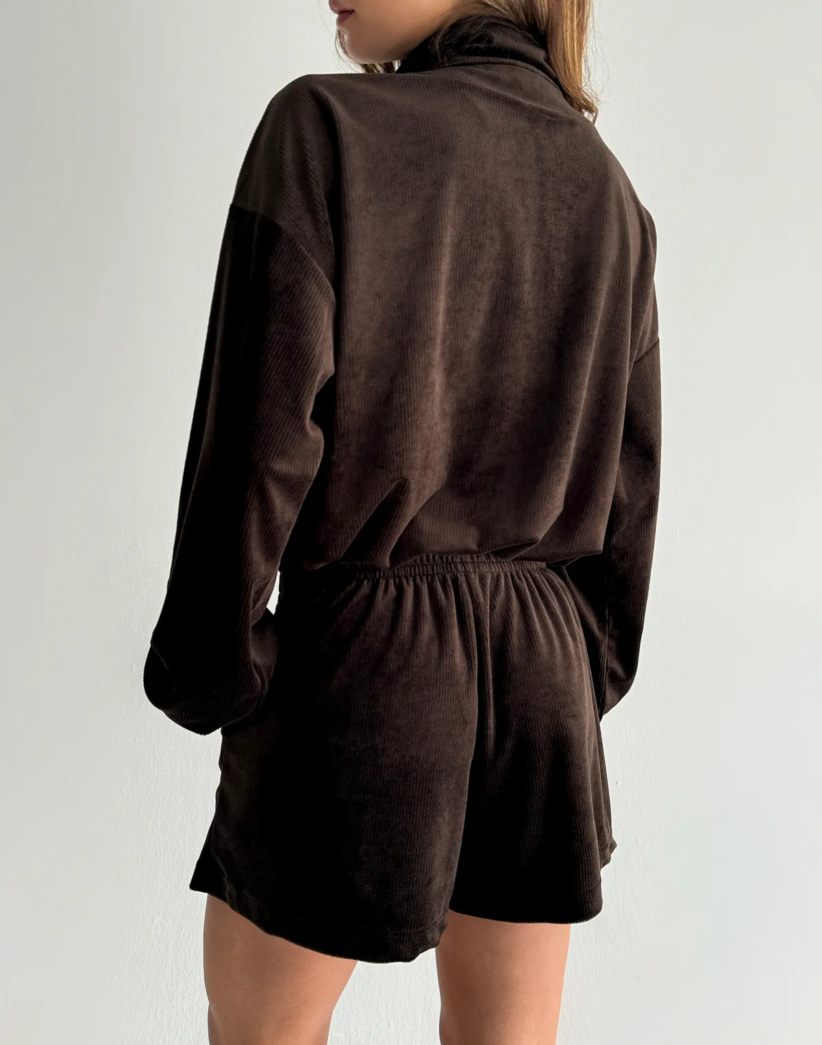 Комплект велюровий літній зіпер та шорти вільного крою міні, шоколадні - Фото 2