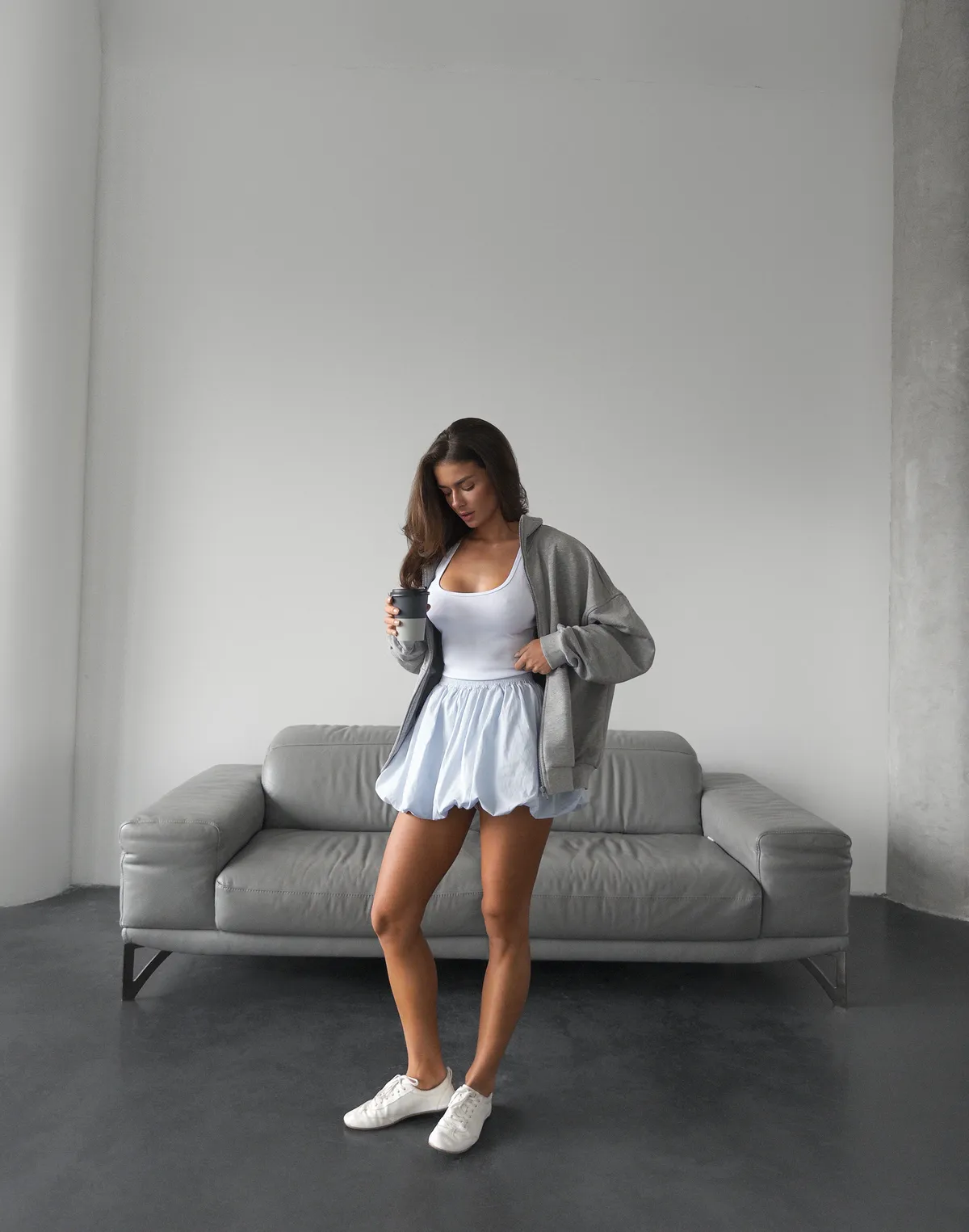 Спідниця міні балон зі вшитими шортиками, холодний блакитний - Фото 4