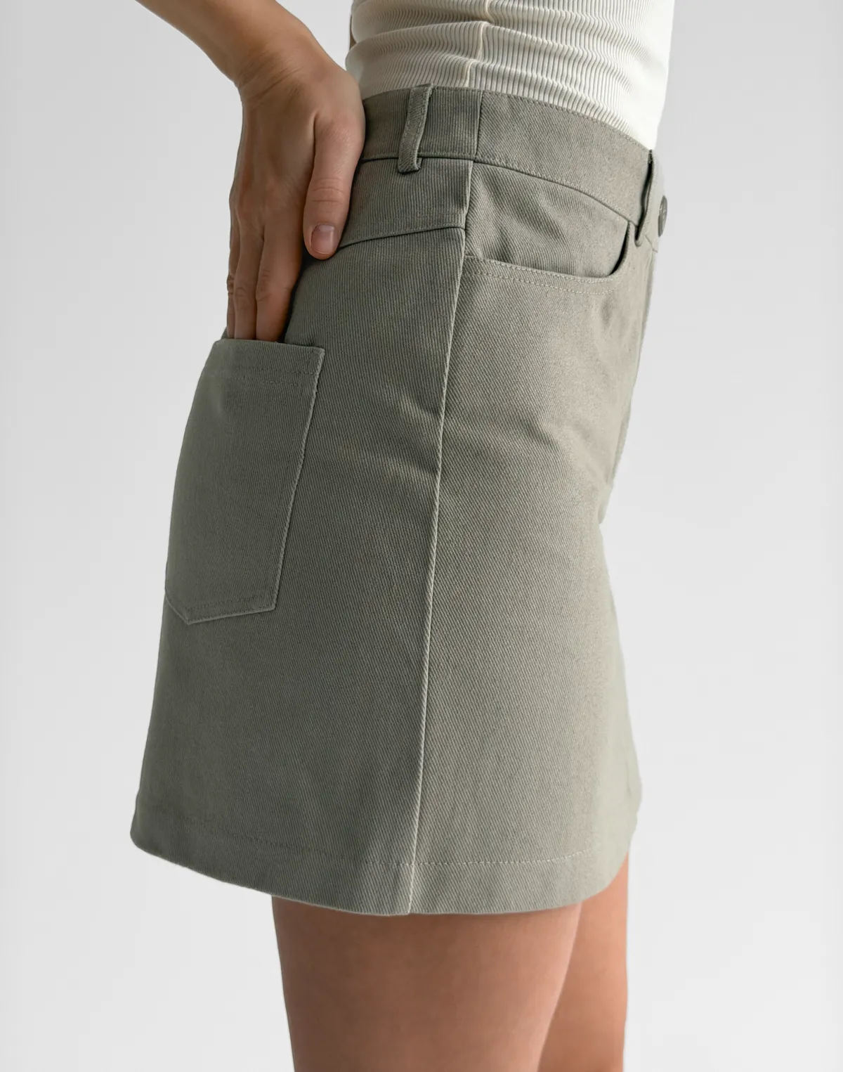 Спідниця міні котонова, бежева - Фото 6