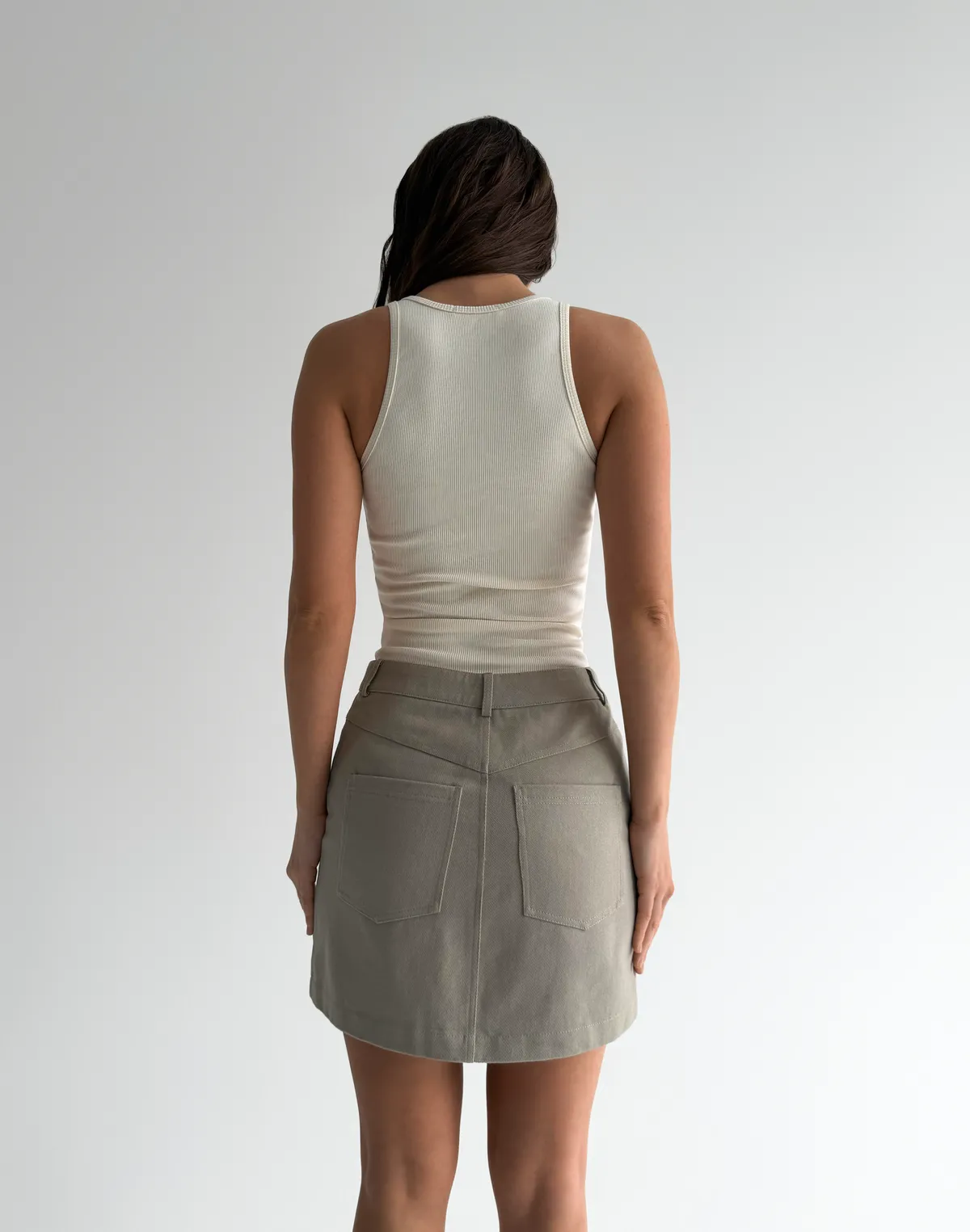 Спідниця міні котонова, бежева - Фото 2