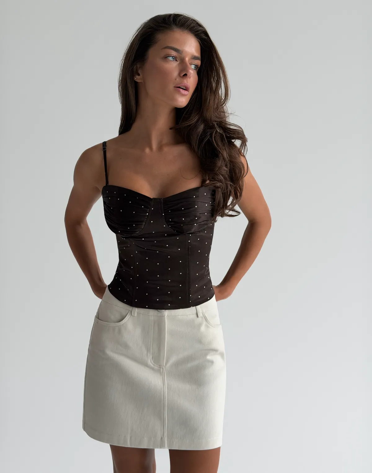 Спідниця міні котонова, шампань - Фото 6